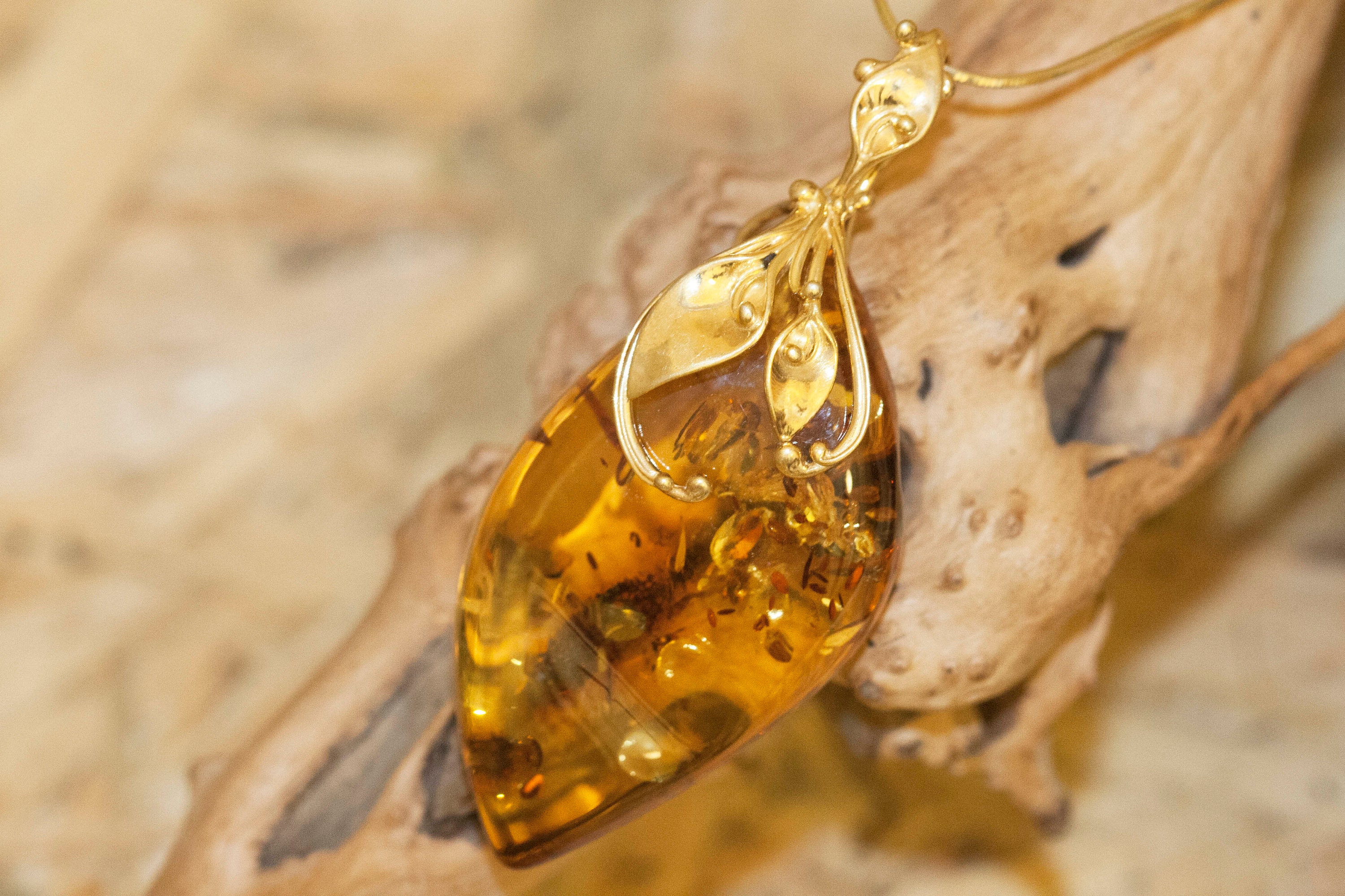 Amber & Gold. Baltic amber pendant, gold necklace. Perfect gift for her