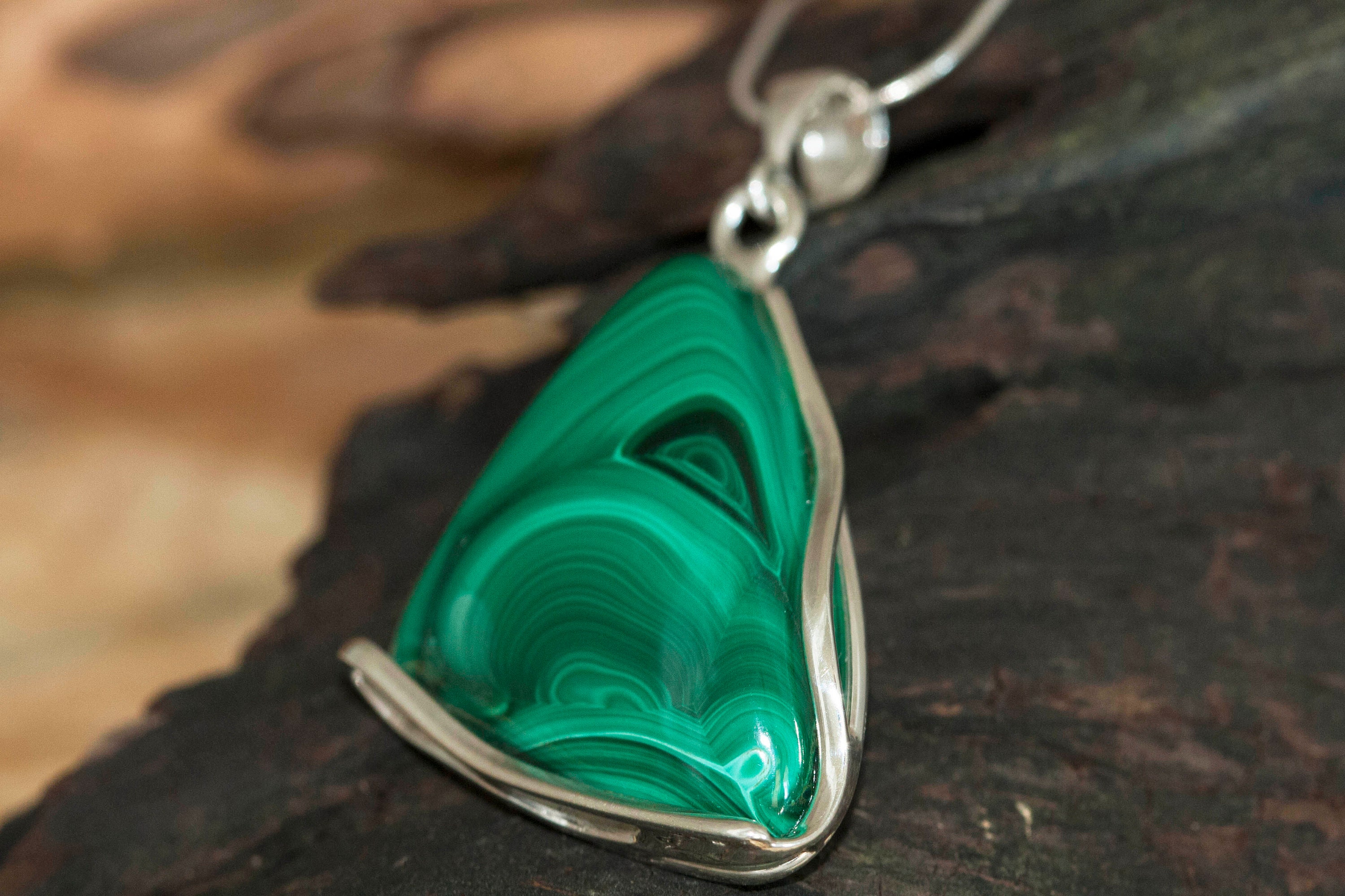 Malachite Pendant in Sterling Silver, Perfect gift for her, Malachite necklace, Silver pendant ...