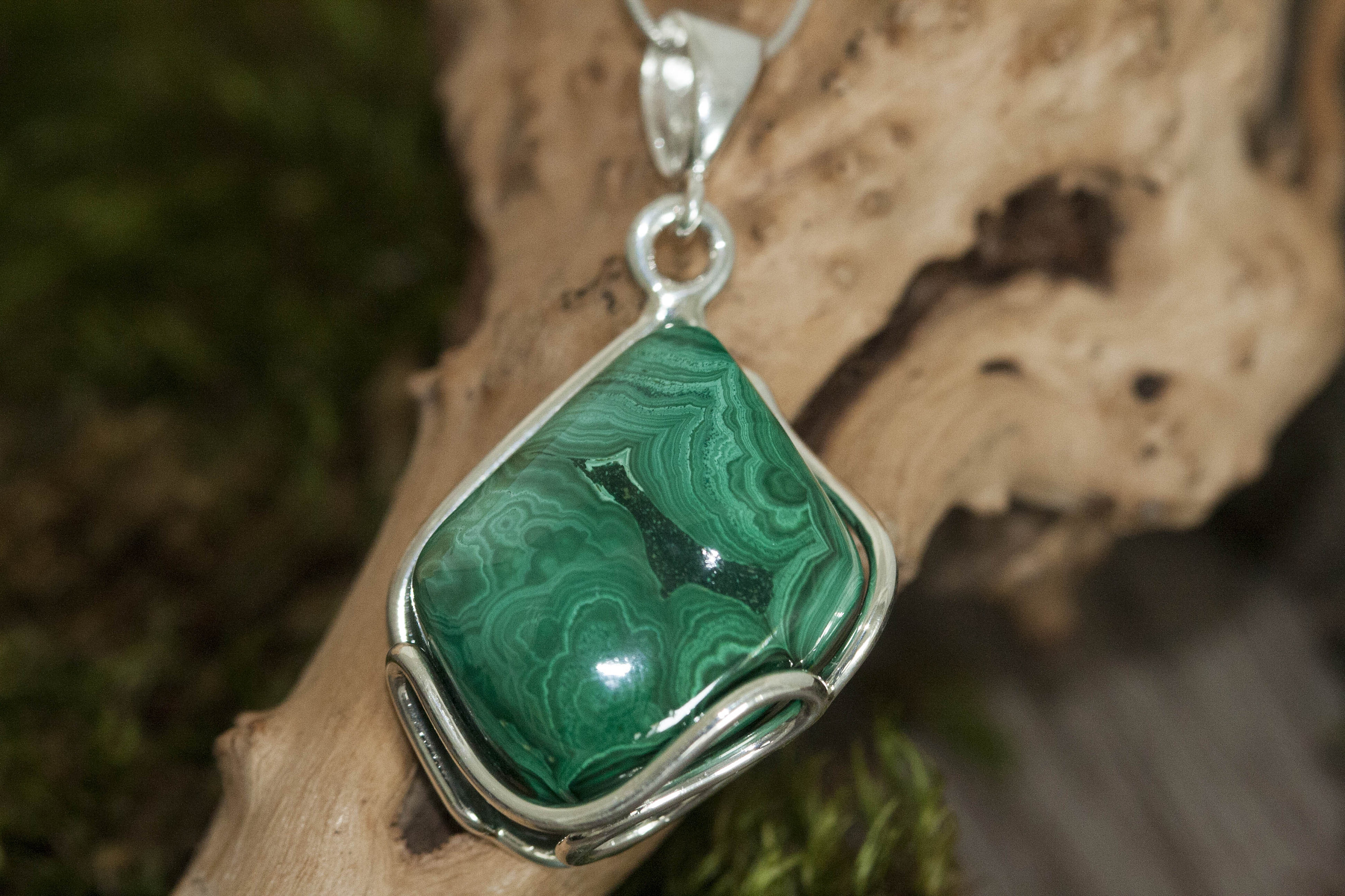 Malachite Pendant in Sterling Silver, Perfect gift for her, Malachite