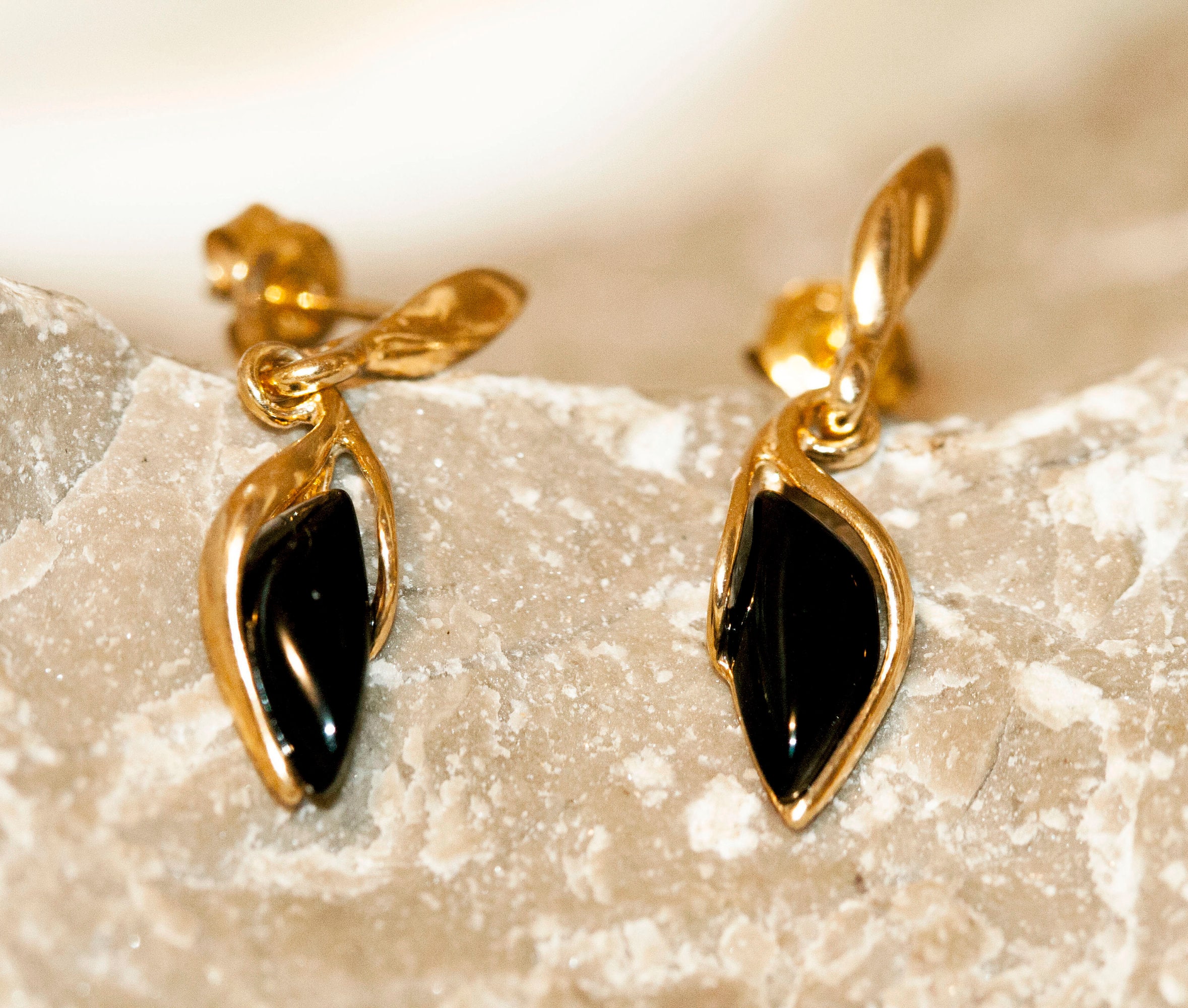 Whitby Jet & Gold. Whitby jet earrings, gold earrings. Perfect gift for