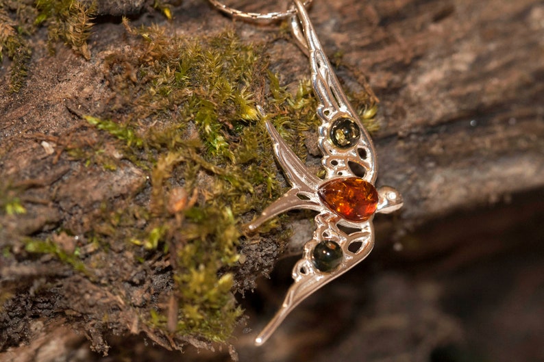 Swallow pendant silver jewelry Amber necklace Baltic Amber jewelry Swallow pendant in Sterling Silver gift Silver necklace