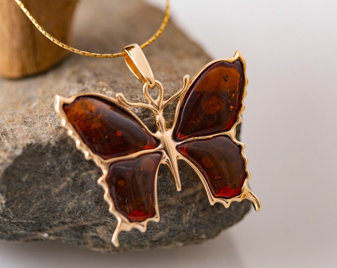 Amber and gold. Designer pendant. Amber pendant. Perfect gift. Butterfly pendant. Contemporary pendant. Elegant pendant. Unique pendant.