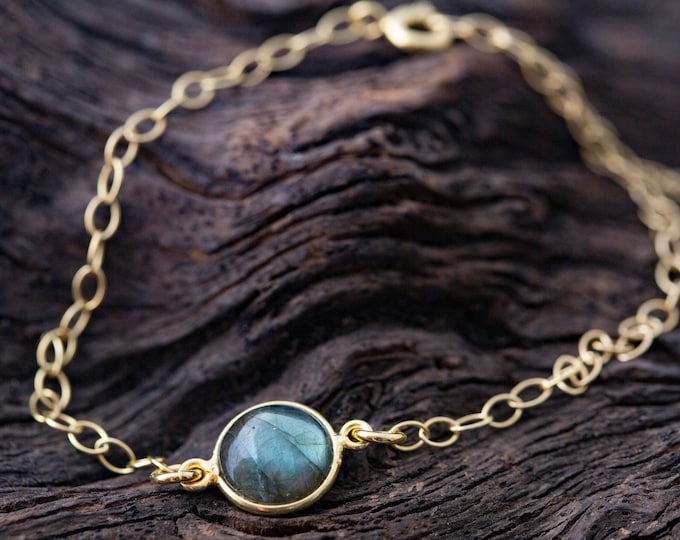 Labradorite & Gold. Labradorite bracelet. Genuine. Round stone. Adjustable size. Ideal gift. Designer bracelet. Dainty bracelet. Natural.