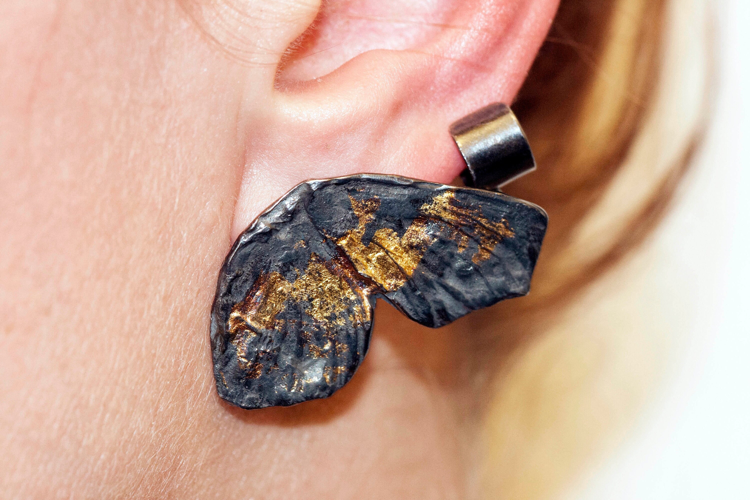 Large Butterfly ear cuff. Gold and sterling silver setting. Large earring. Contemporary design