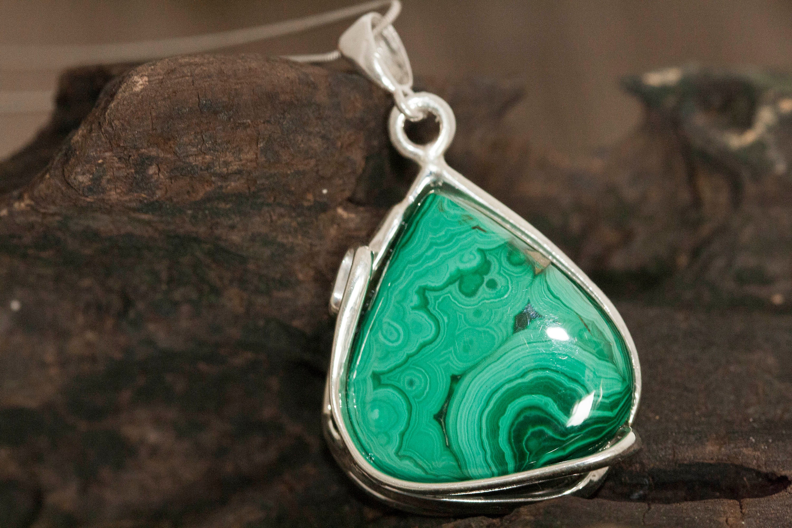 Malachite Pendant in Sterling Silver, Perfect gift for her, Malachite