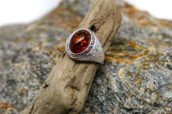 Baltic Amber Signet Ring Men Signet Ring Sterling Silver | Etsy UK