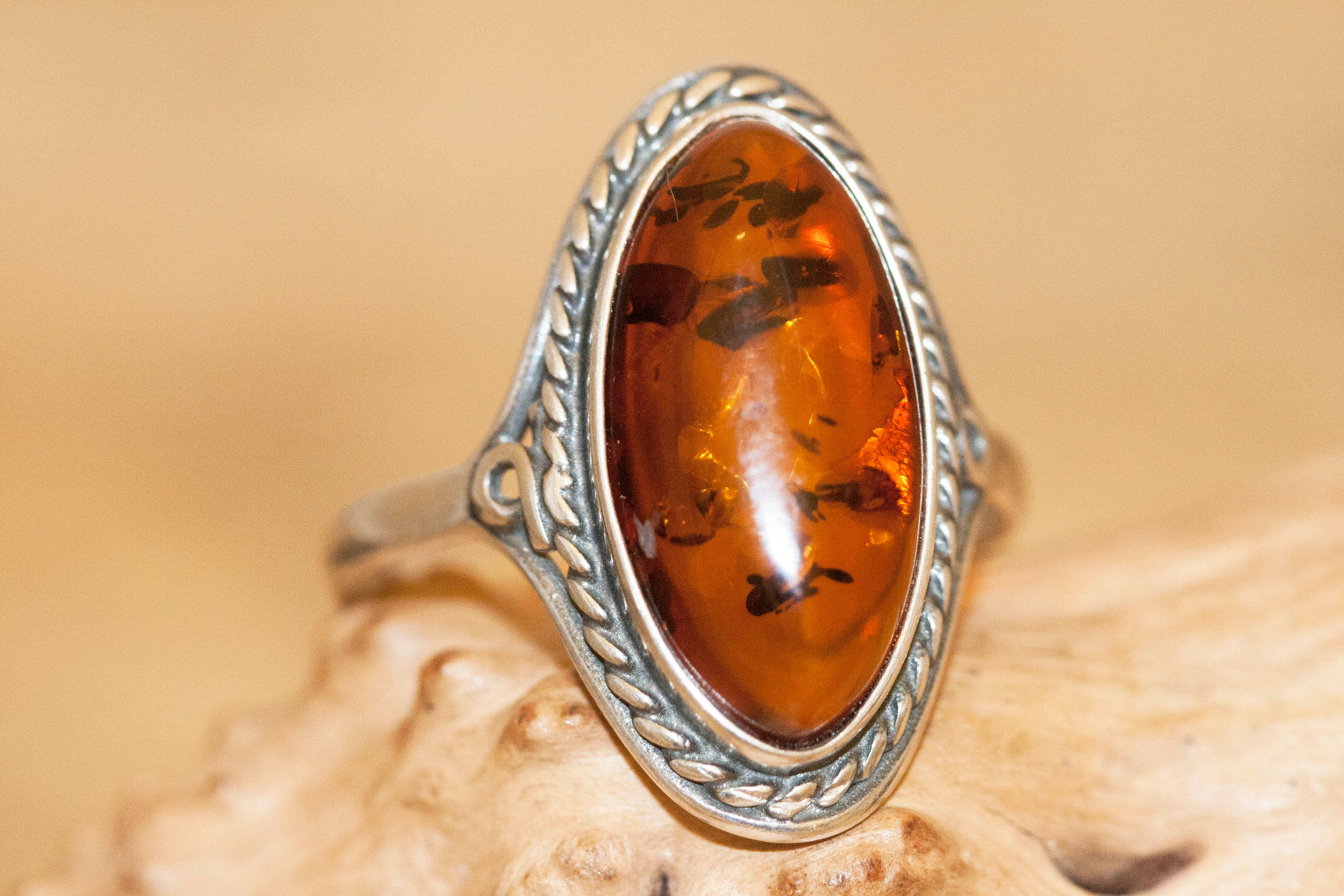 Baltic amber ring. Cognac piece of Baltic amber fitted in | Etsy