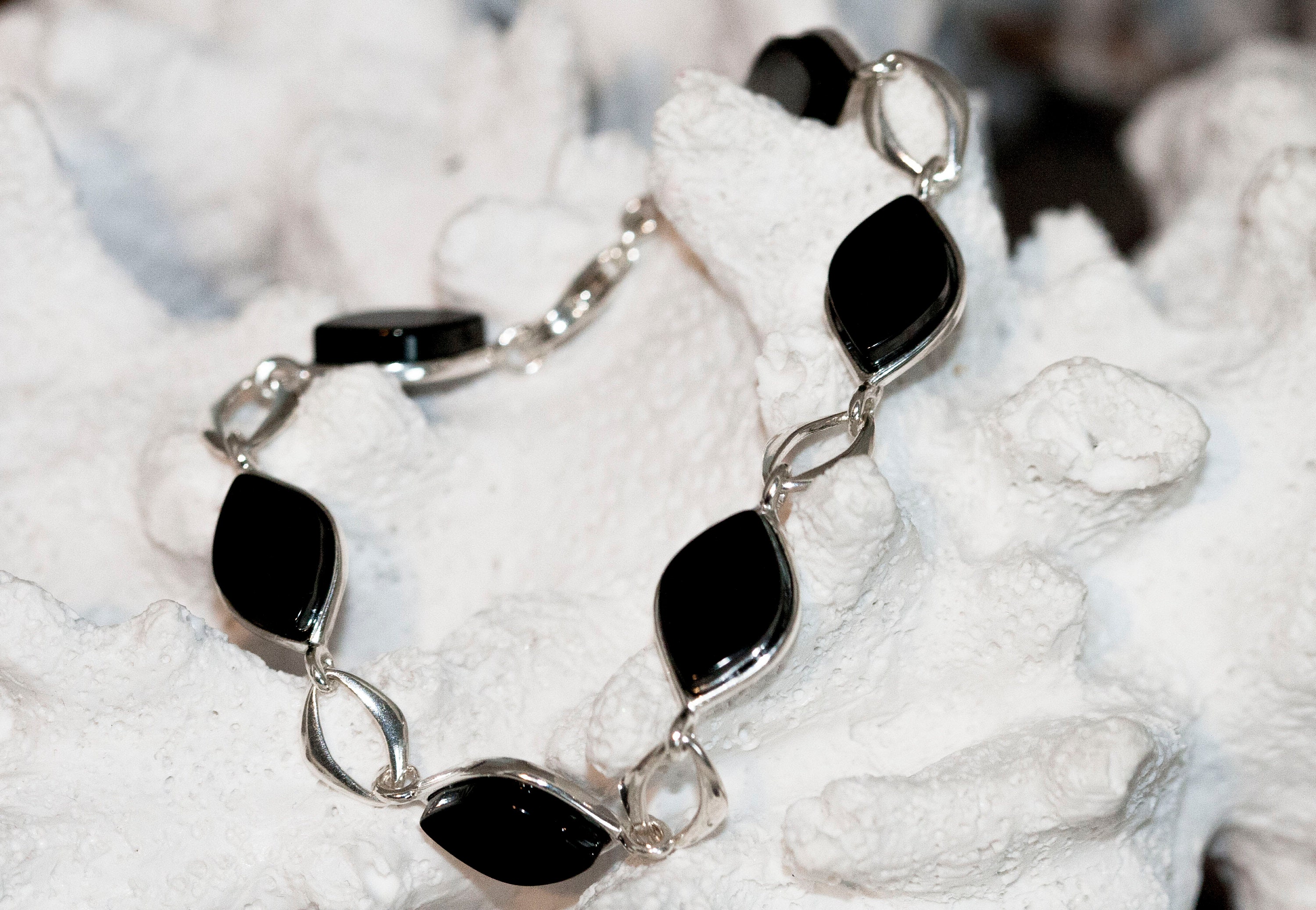 Whitby Jet bracelet. Sterling Silver Bracelet, British jewellery