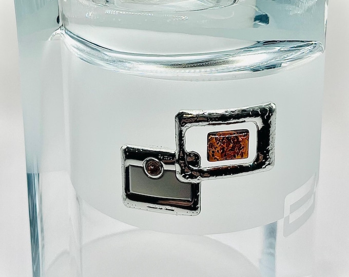 Luxury Glassware. Baltic Amber & sterling silver ornaments. Dual use. Candle holders and vase for flowers. Unique gift. Collector item.