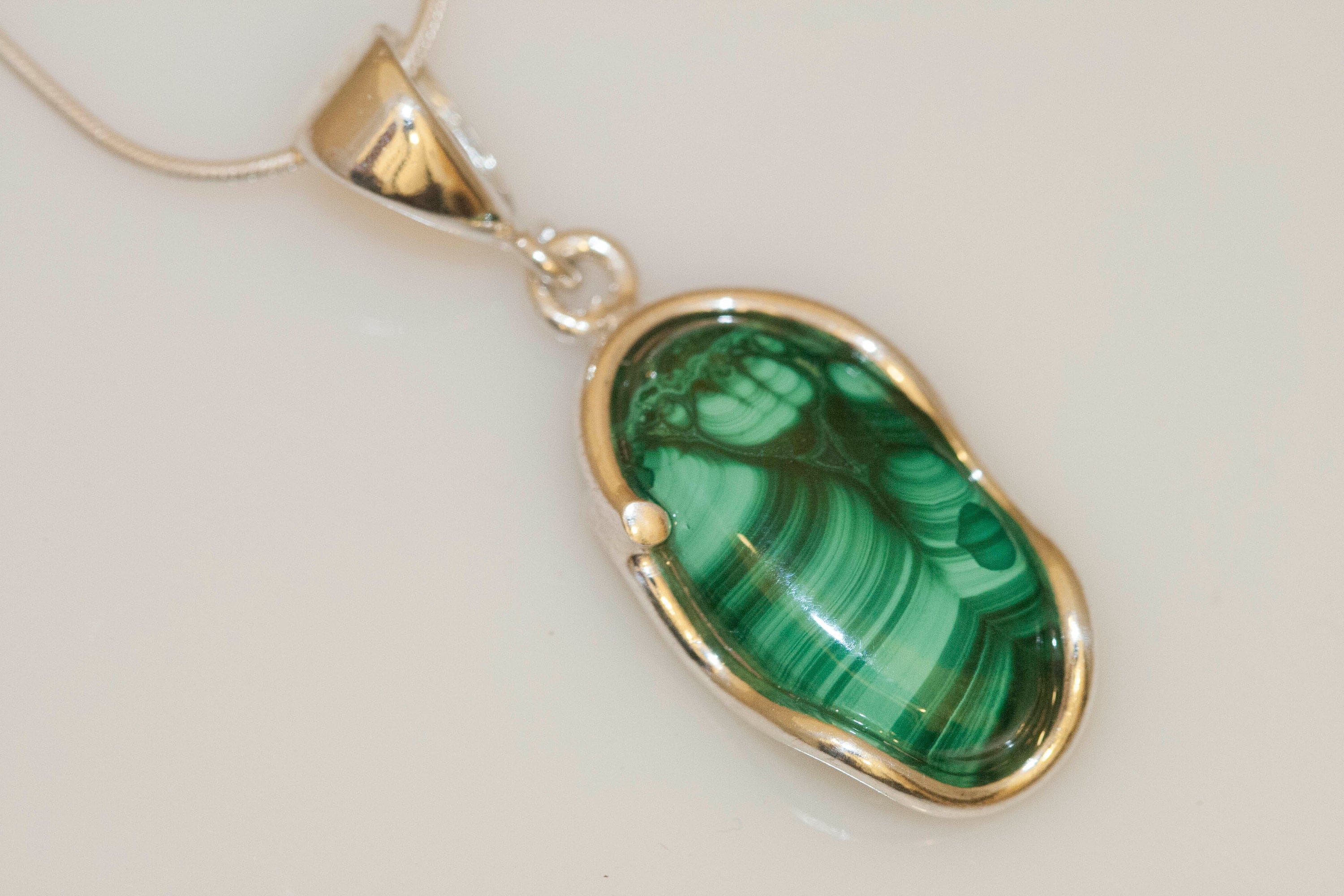 Malachite Pendant in Sterling Silver, Perfect gift for her, Malachite