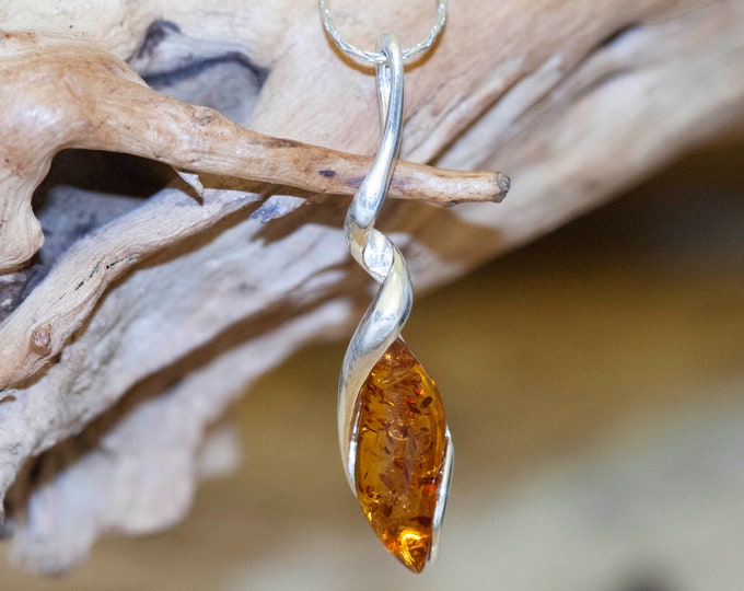 Baltic Amber Pendant in Sterling Silver. Elegant pendant. Designer pendant. Contemporary pendant. Unique jewelry. Perfect gift for her.