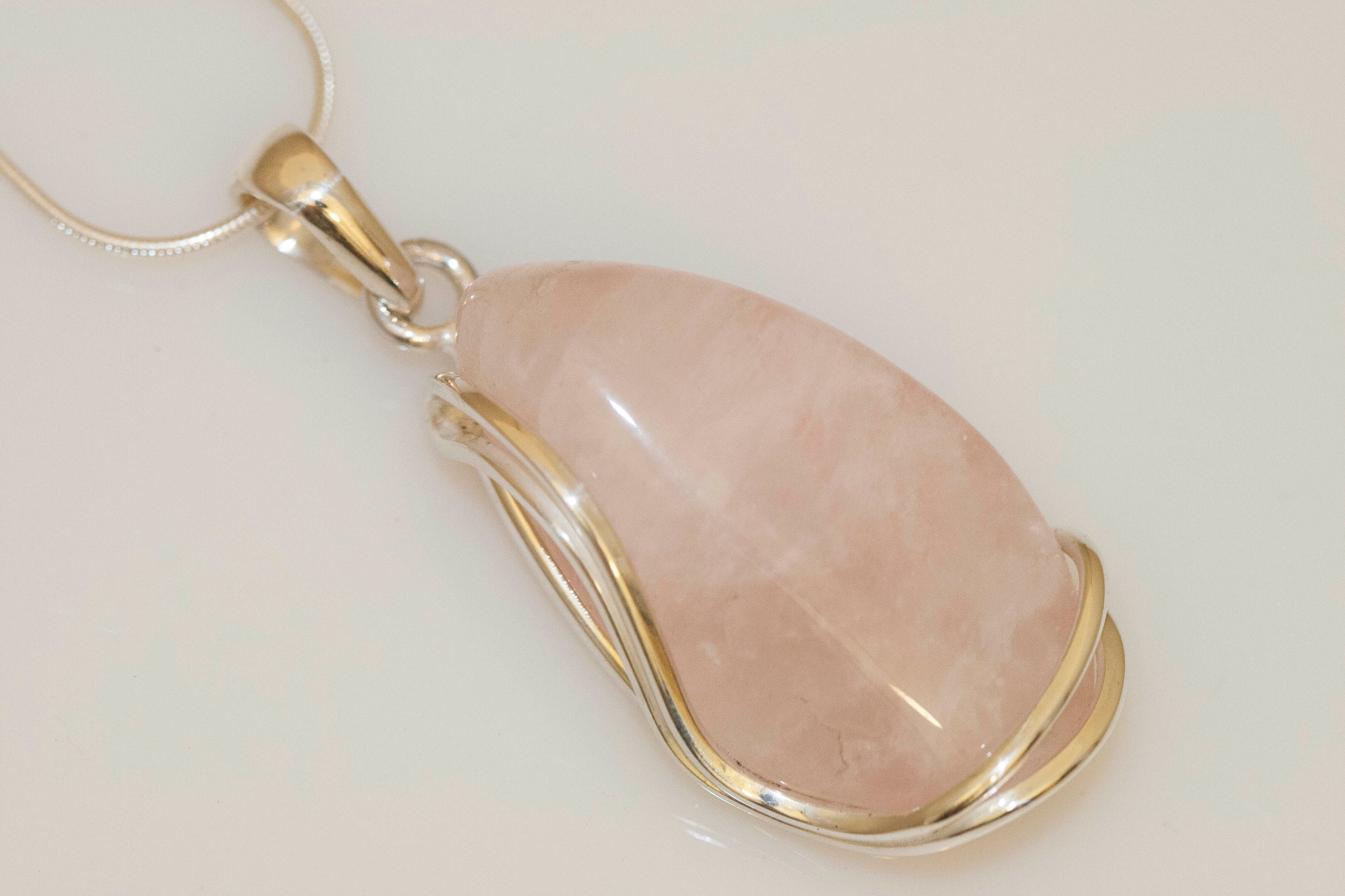 Rose Quartz pendant in Sterling Silver. modern necklace, silver pendant