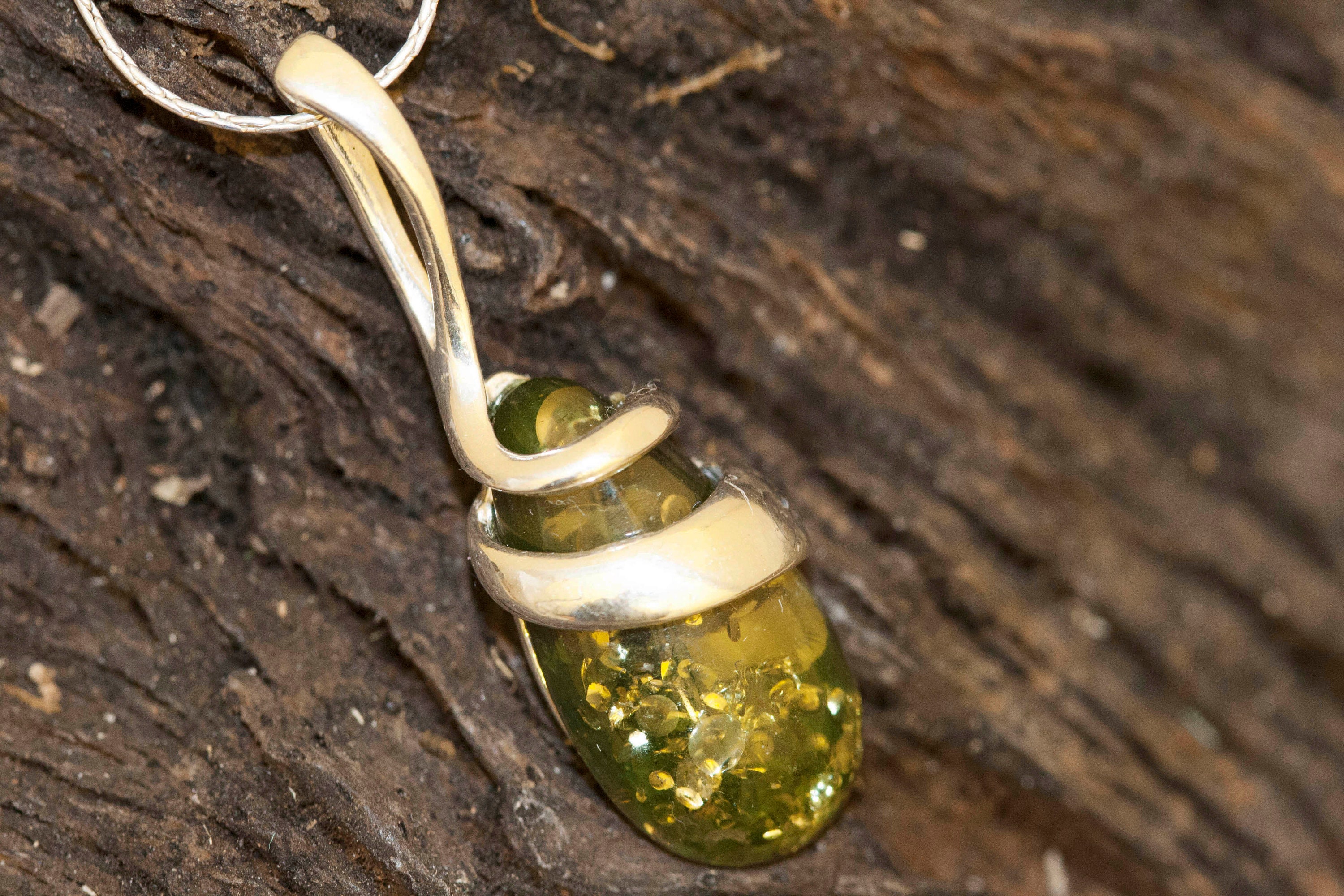 Green Amber Pendant in Sterling Silver. Amber necklace, silver pendant ...