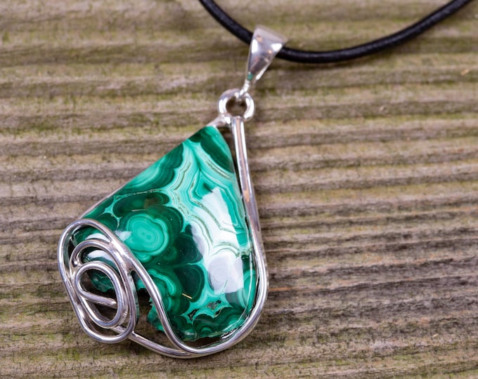 Malachite Pendant in Sterling Silver. Designer pendant. Unique. Elegant pendant. Contemporary jewelry. Malachite jewelry. Genuine malachite.