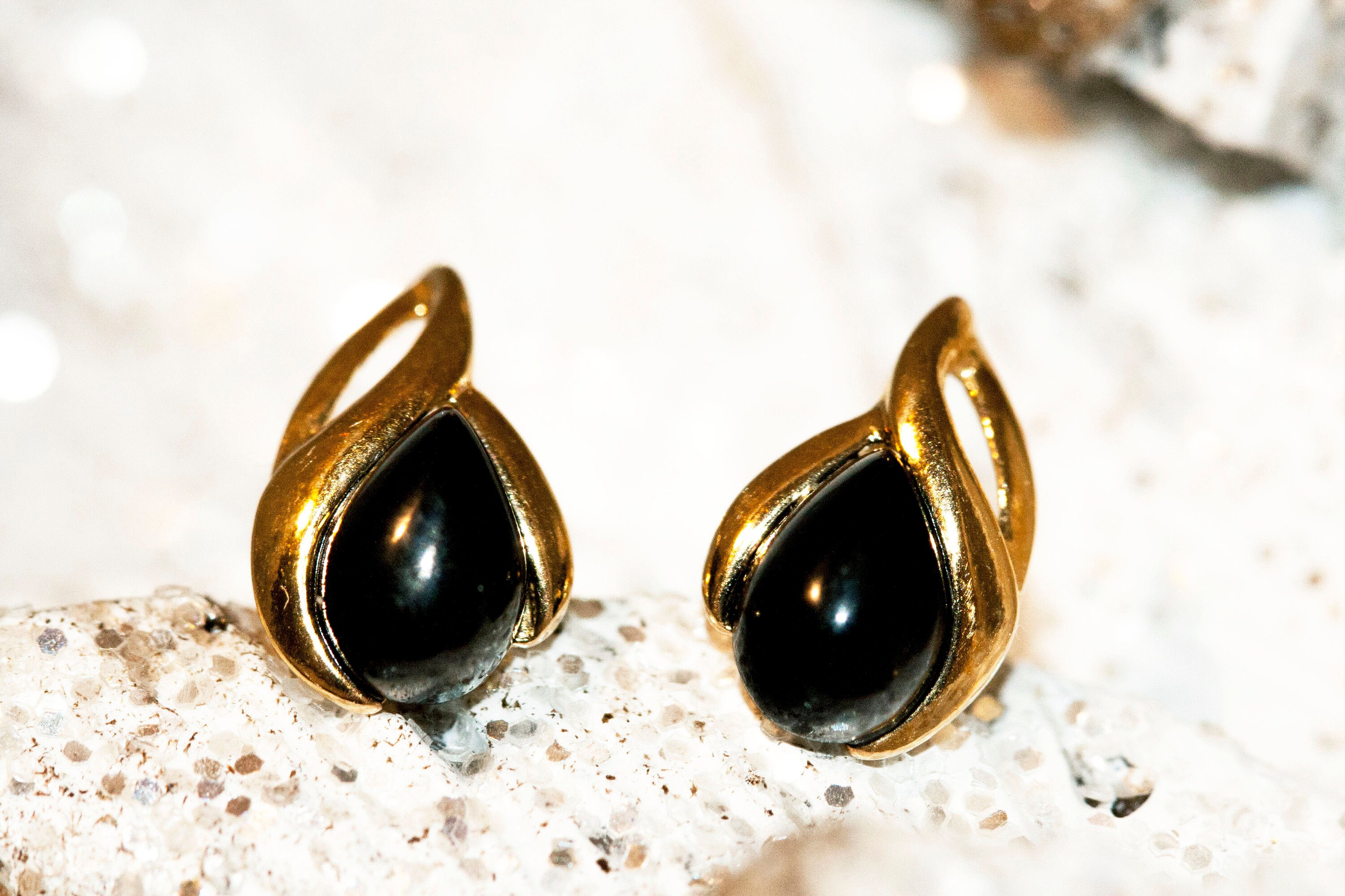 Whitby Jet Earrings. Gold Earrings, British jewellery. Contemporary