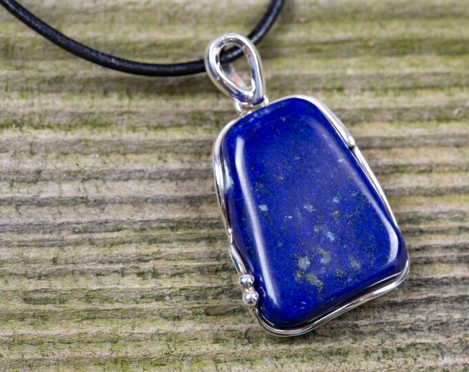 Unique Lapis Lazuli Pendant fitted in Sterling Silver setting. Lapis Lazuli pendant. Designer pendant. Contemporary pendant. Lapis jewelry.