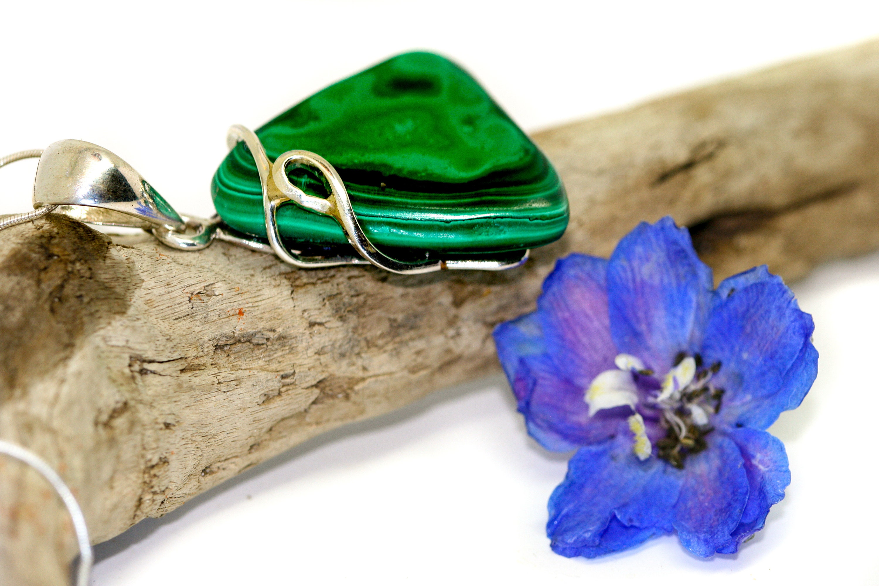 Fine Malachite Pendant in Sterling Silver / Perfect gift for her