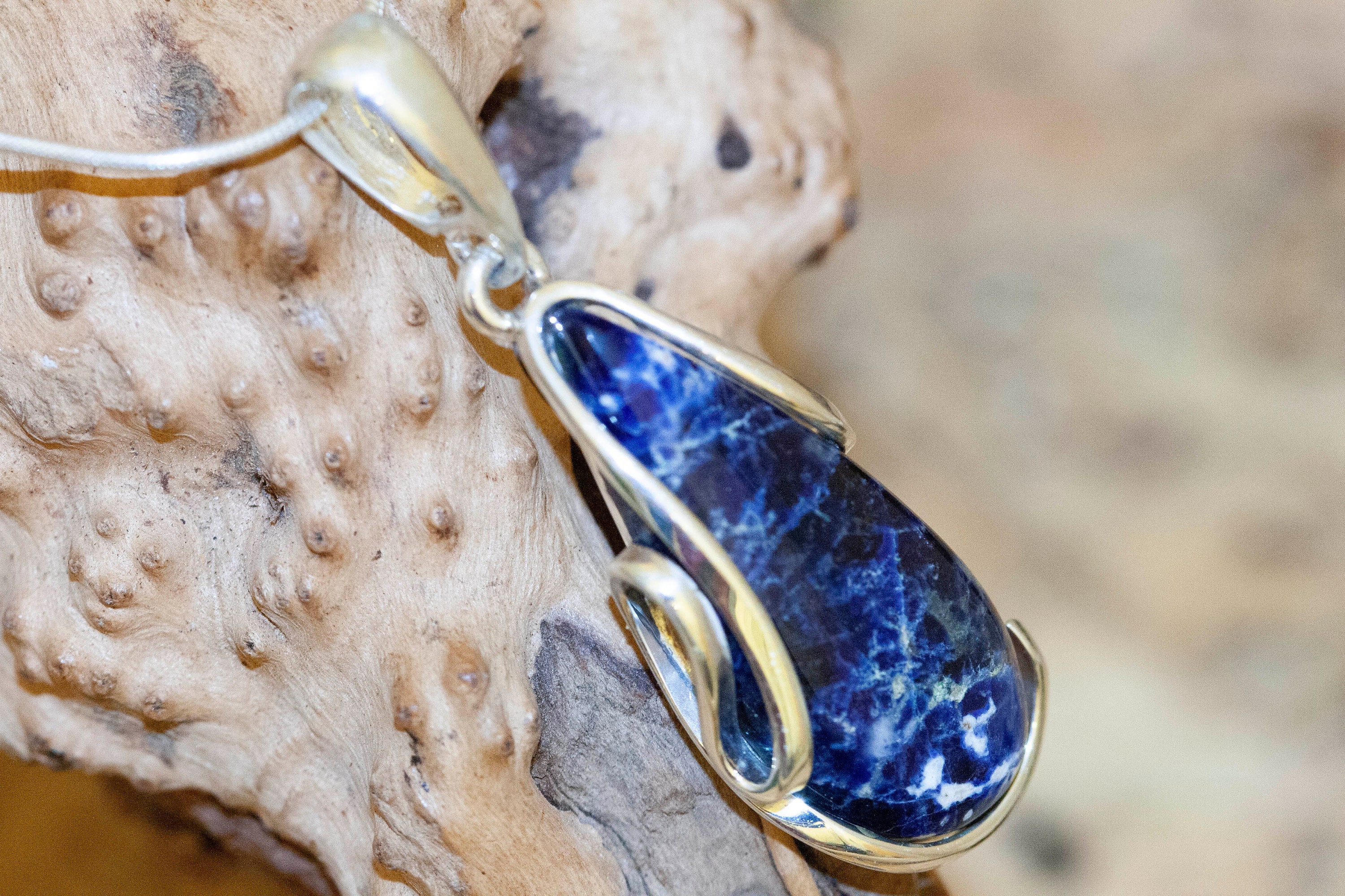 Handmade Sterling Silver and Sodalite Pendant 59sil