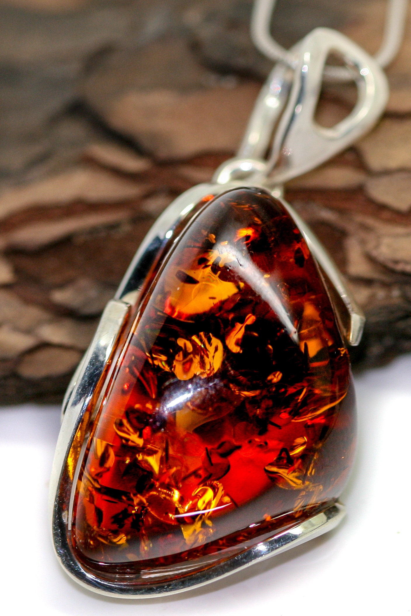 Baltic Amber Pendant in Sterling Silver. Amber necklace, silver pendant. Baltic Amber jewelry