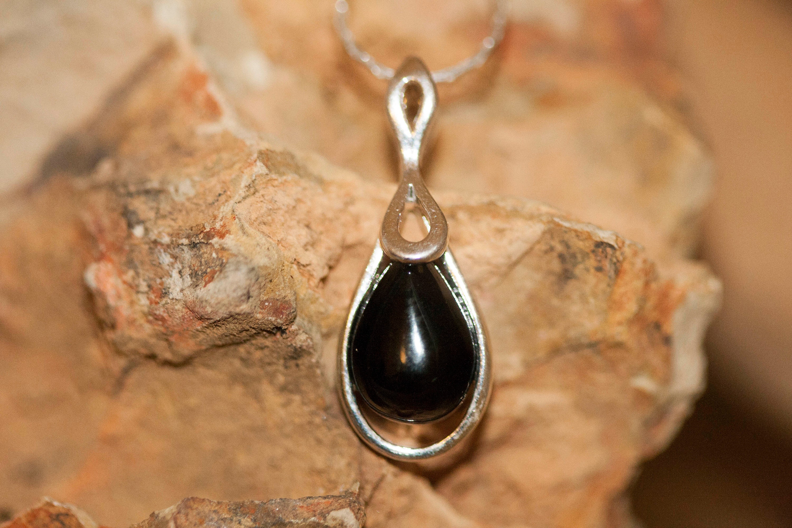 Splendid Whitby Jet Pendant. Sterling Silver Necklace, Original British ...