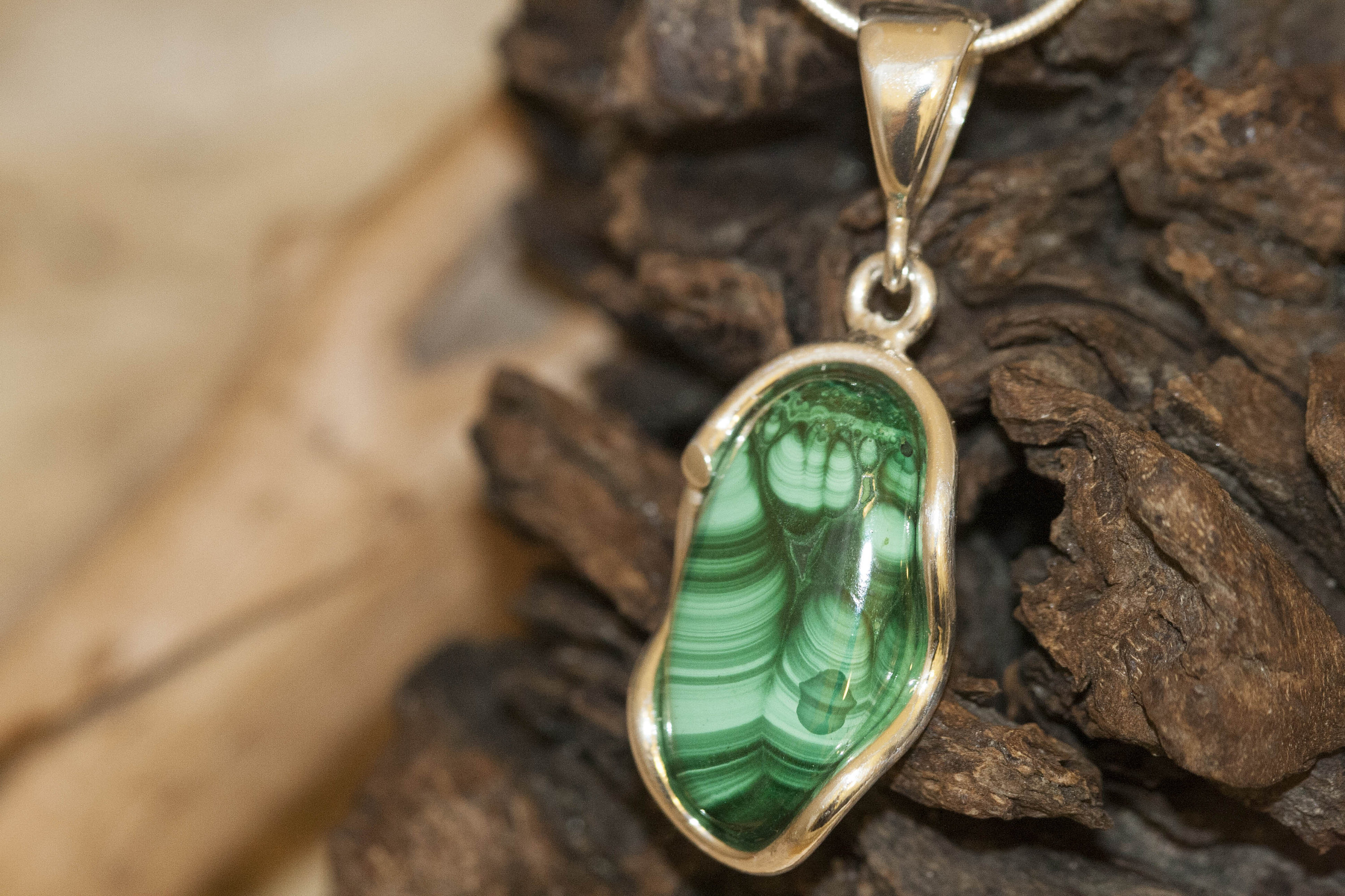 Malachite Pendant in Sterling Silver, Perfect gift for her, Malachite