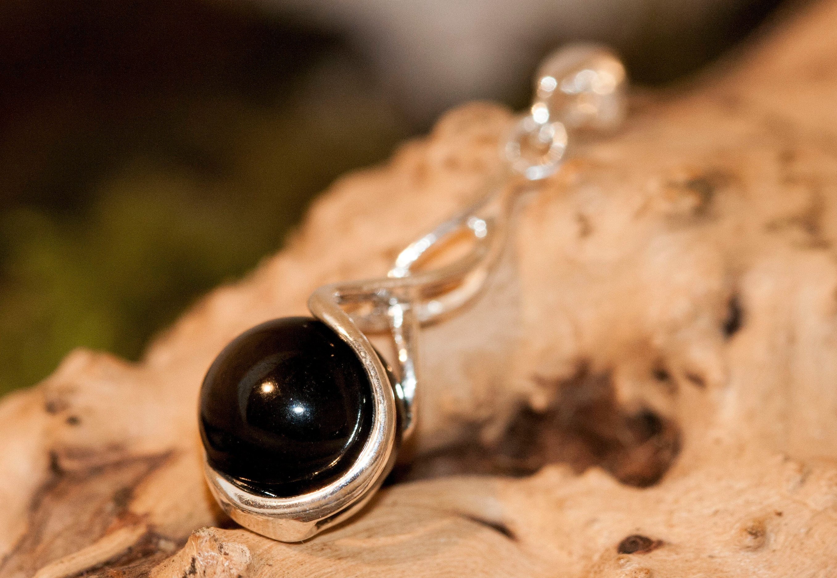 Stunning Whitby Jet Pendant. Sterling Silver Necklace, Original British ...