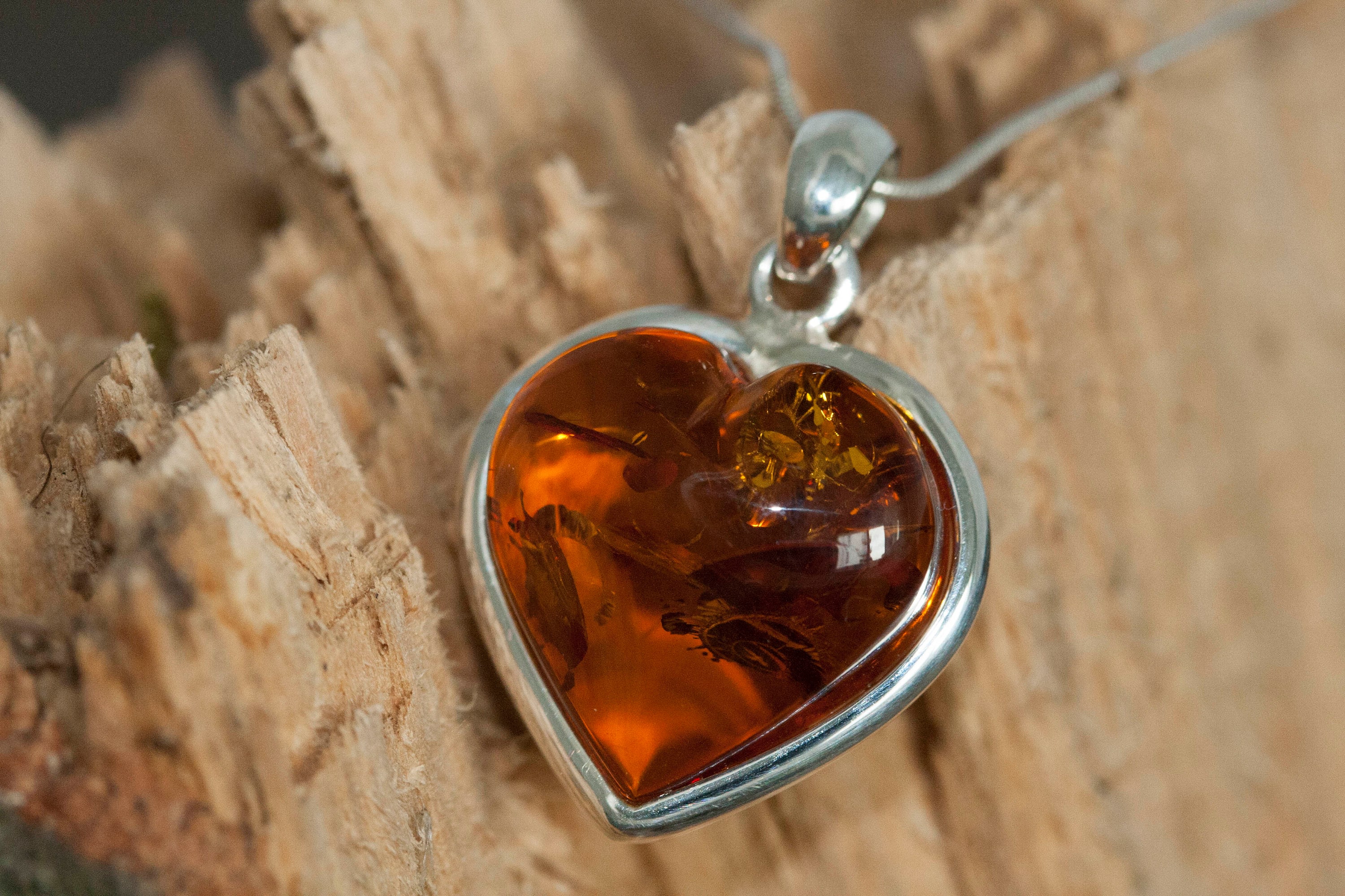 Heart Amber Pendant in Sterling Silver. Amber necklace, silver pendant