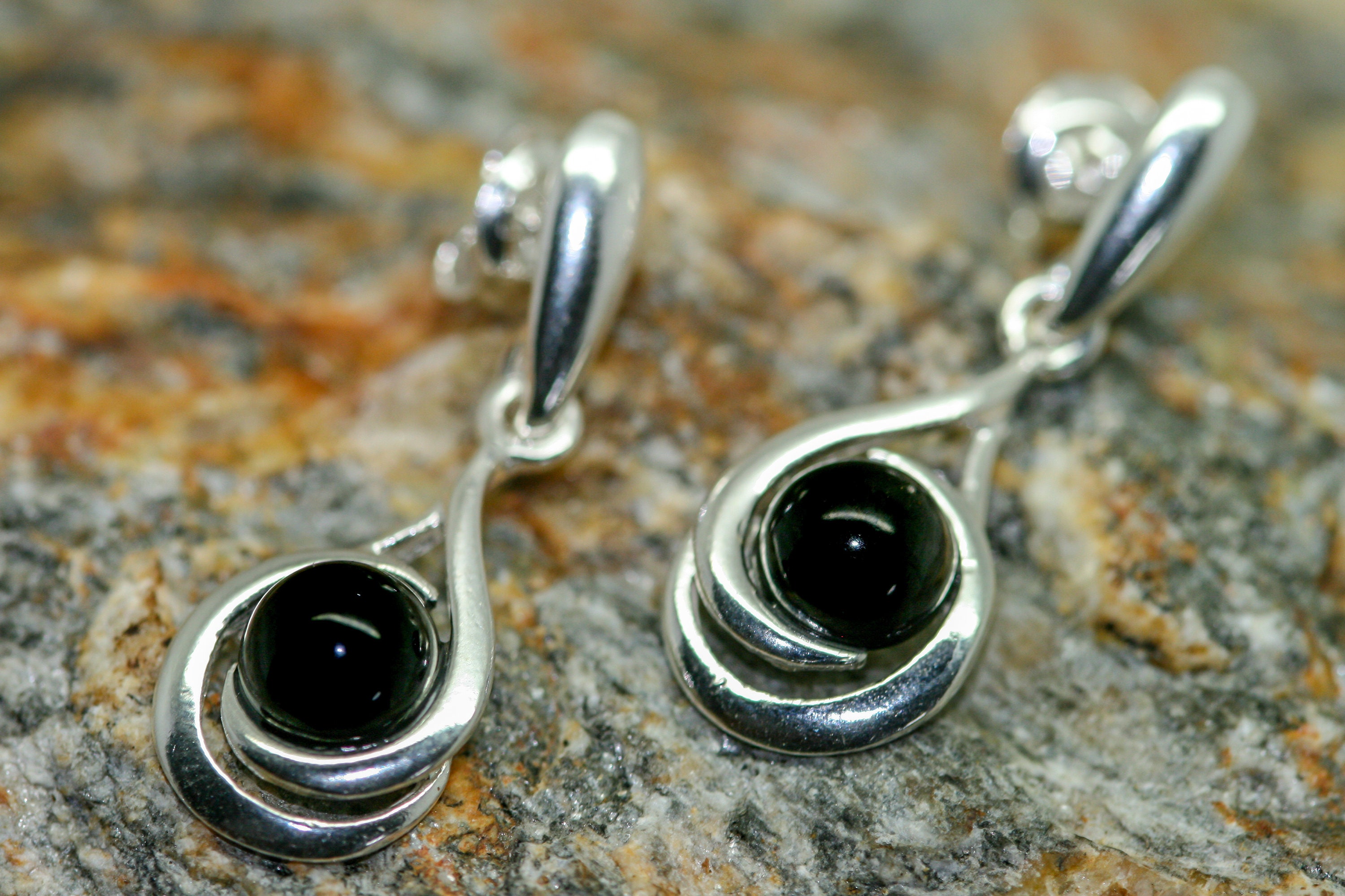 Whitby Jet Earrings. Sterling Silver Earrings, British jewellery
