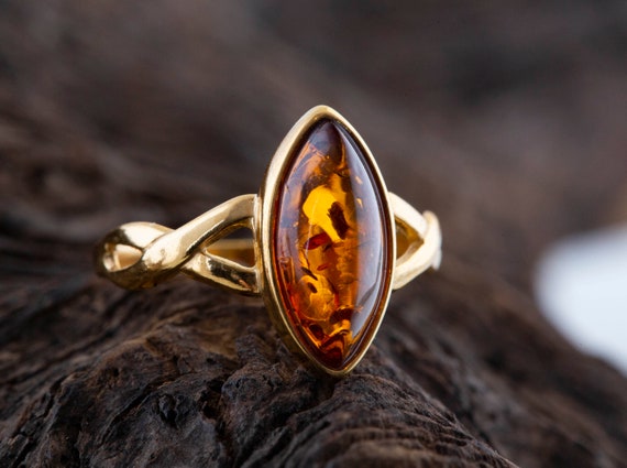 Baltic Amber Ring. Baltic Amber Gold. Unique Ring. Celtic Design
