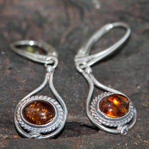 Cognac Amber Earrings. Perfect gift. Elegant earrings. Celtic earrings. Designer earrings. Contemporary earrings. Unique jewelry.