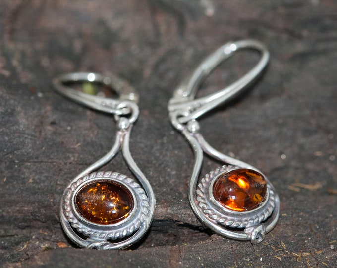 Cognac Amber Earrings. Perfect gift. Elegant earrings. Celtic earrings. Designer earrings. Contemporary earrings. Unique jewelry.