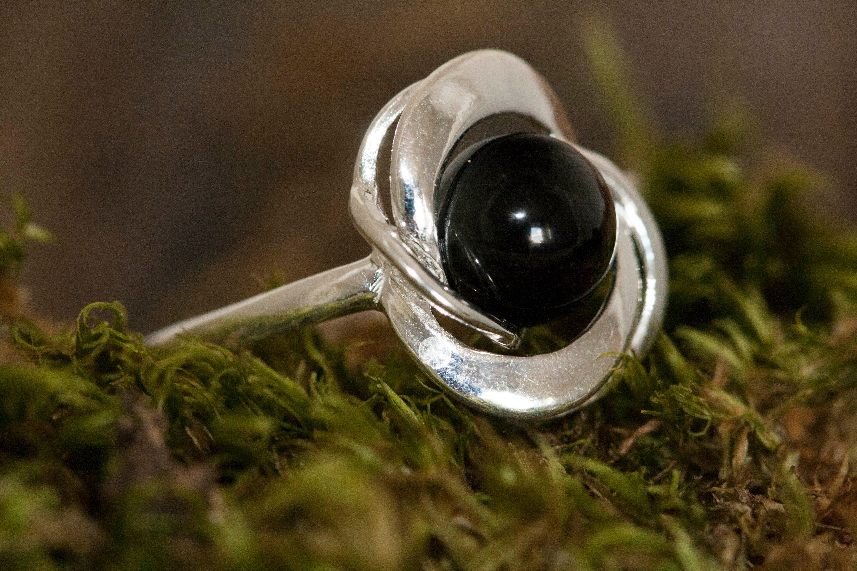 Splendid Whitby Jet Ring Sterling Silver Ring Original British