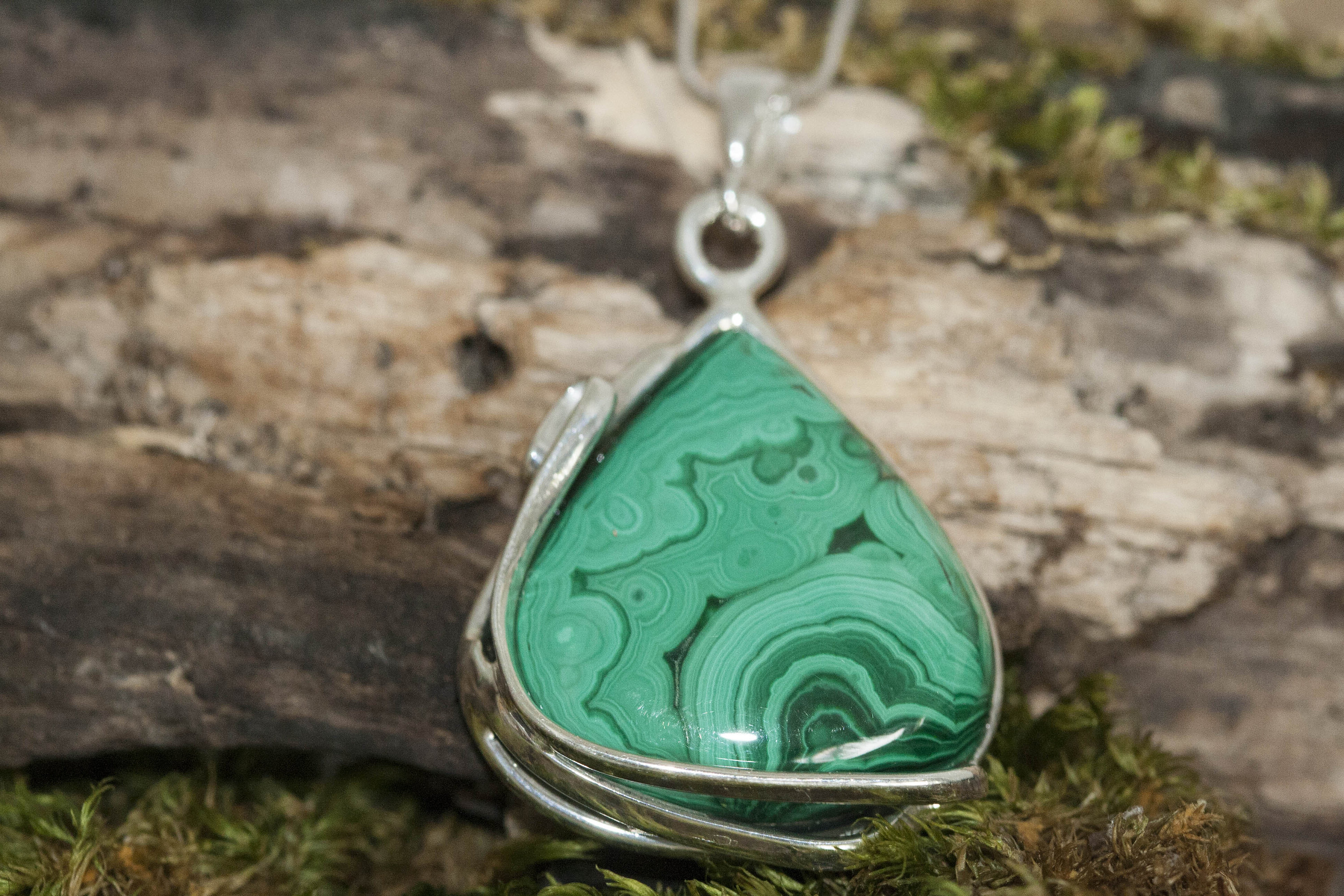 Malachite Pendant in Sterling Silver, Perfect gift for her, Malachite