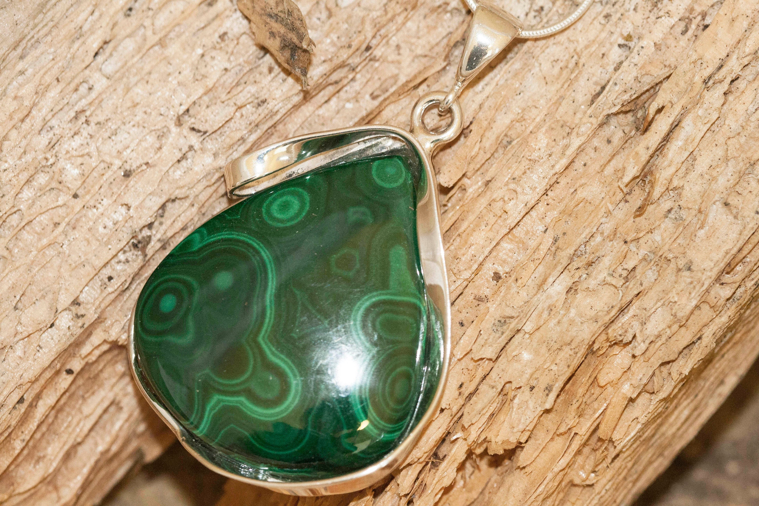 Malachite Pendant in Sterling Silver, Perfect gift for her, Malachite