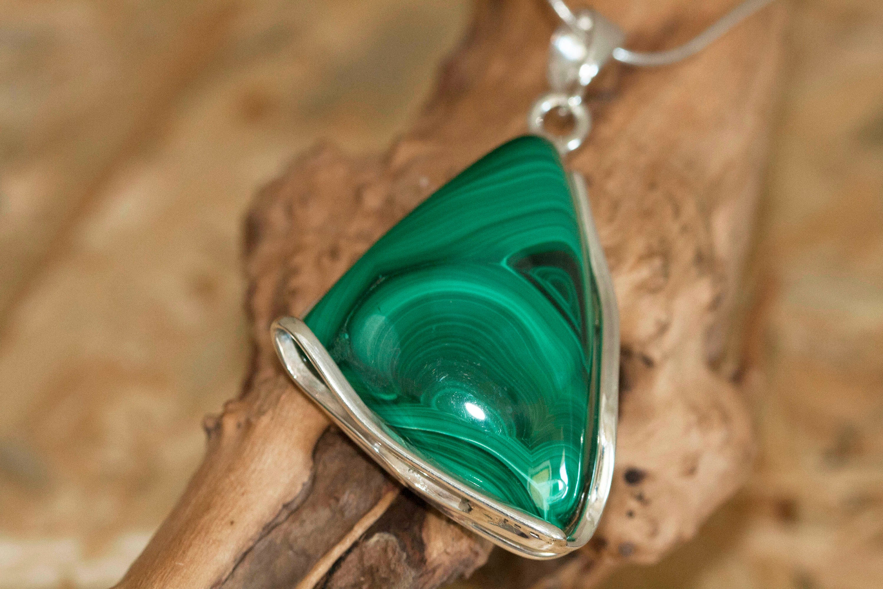 Malachite Pendant in Sterling Silver, Perfect gift for her, Malachite