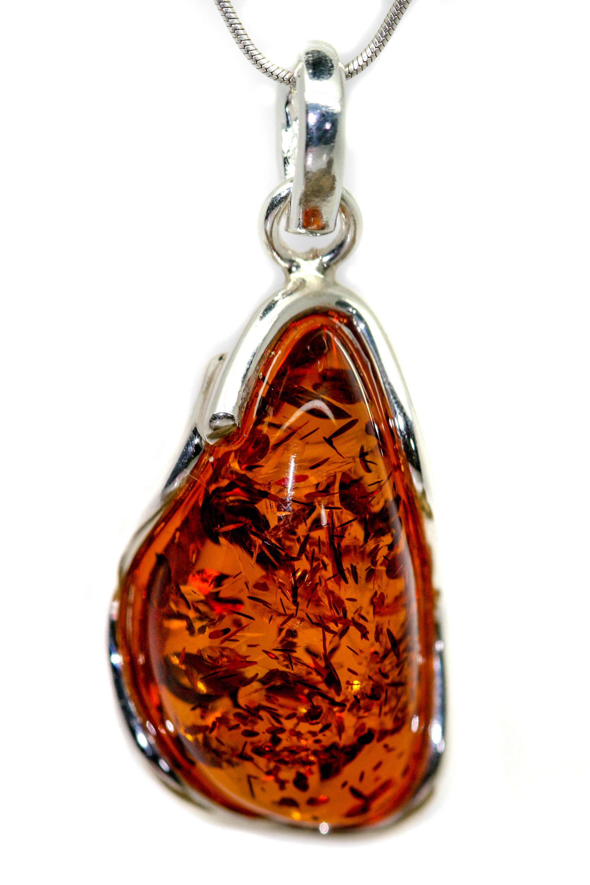 Baltic Amber Pendant in Sterling Silver. Amber necklace, silver pendant