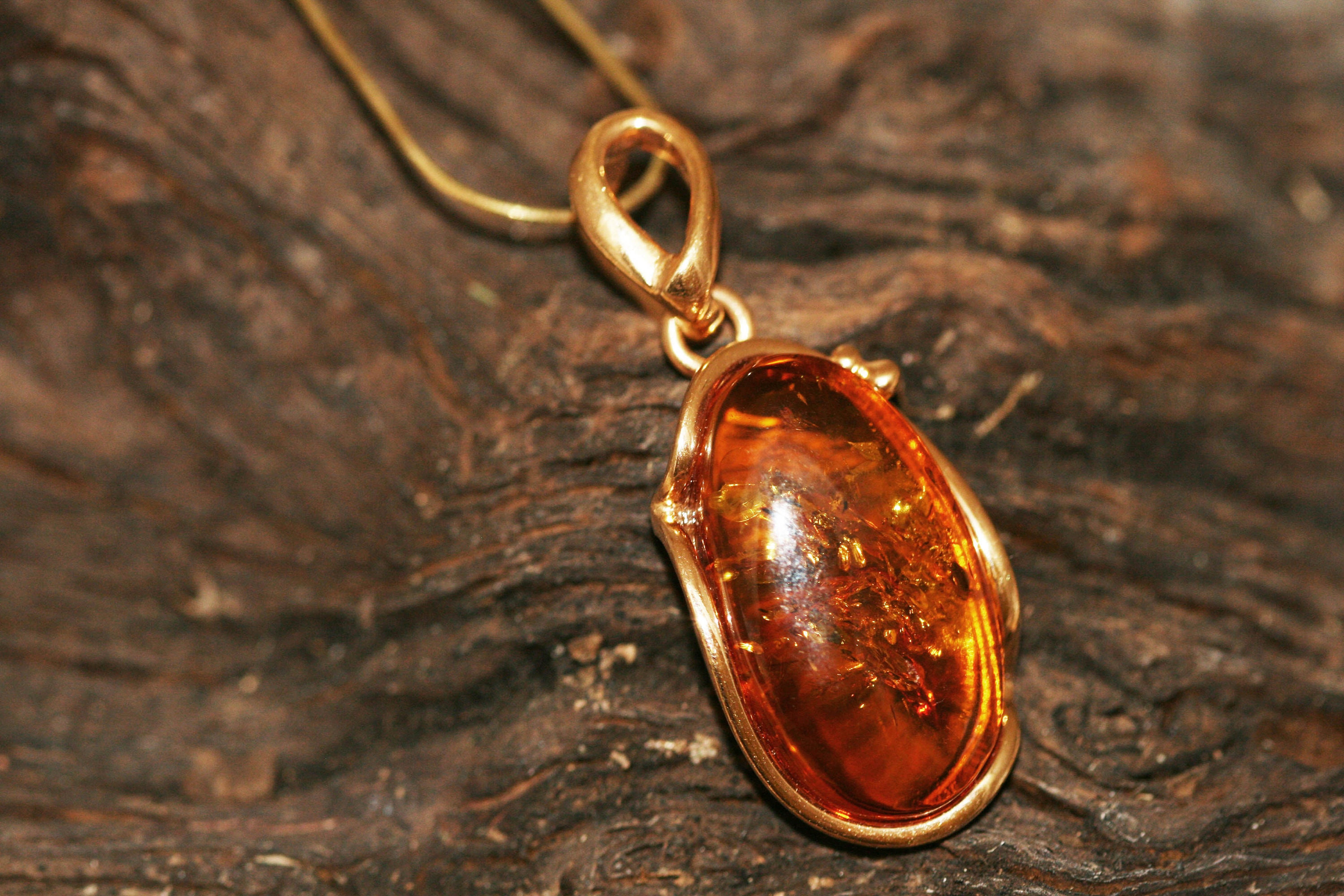 Amber & Gold Pendant. Natural amber necklace. Baltic amber fitted in 14