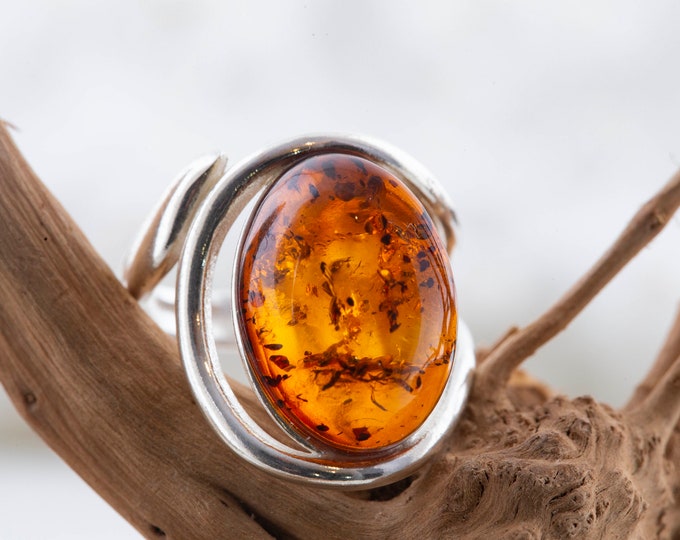 Cognac amber ring. Unique ring. Statement ring. Contemporary ring. Designer ring.  Elegant ring. Perfect gift. Modern ring.