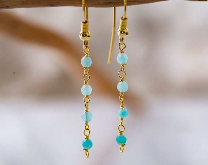 Amazonite & Gold. Amazonite earrings. Contemporary design. Designer earrings. Gift for her. Blue earrings. Handmade. Dainty earrings. Unique