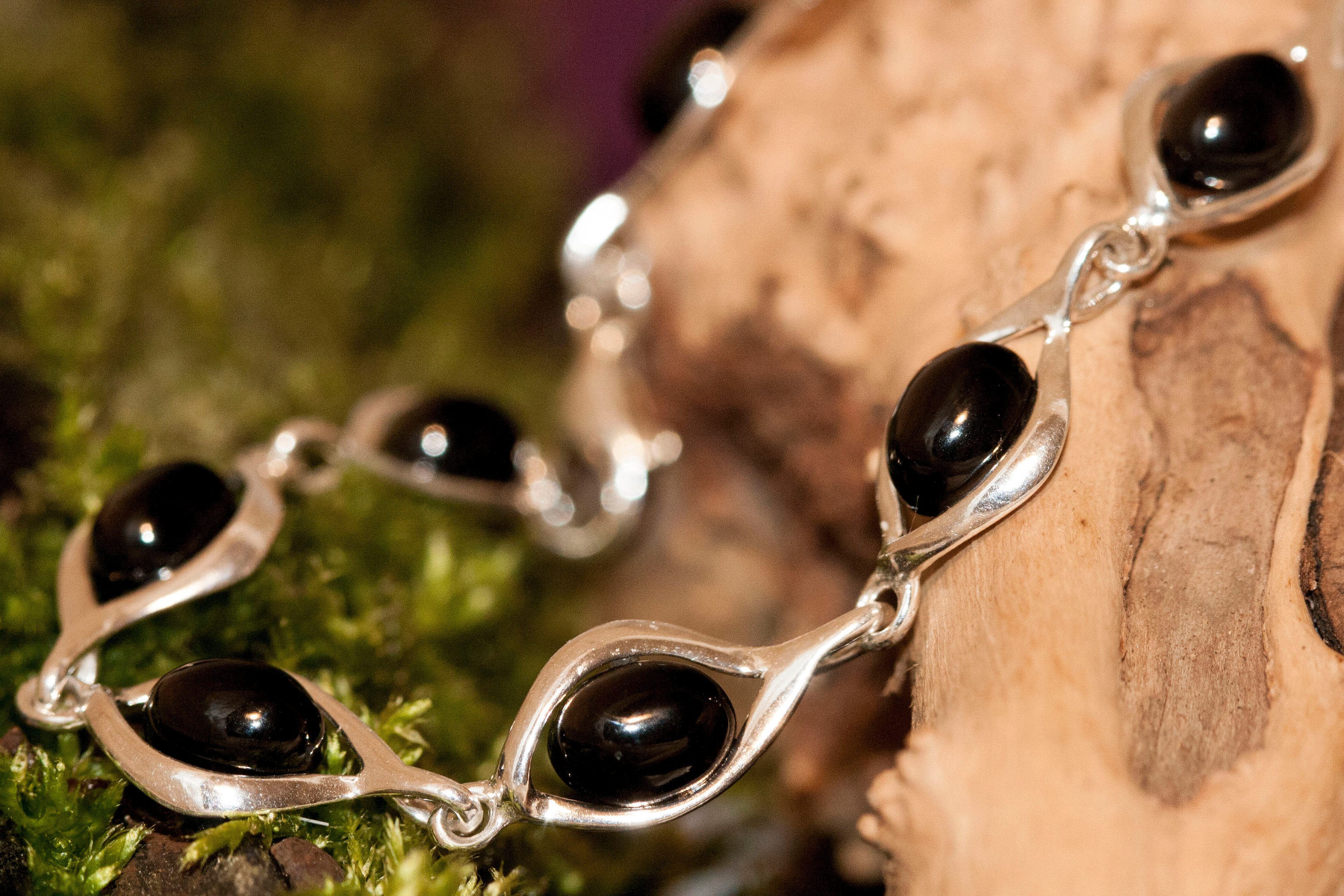 Whitby Jet bracelet. Sterling Silver Bracelet, British jewellery