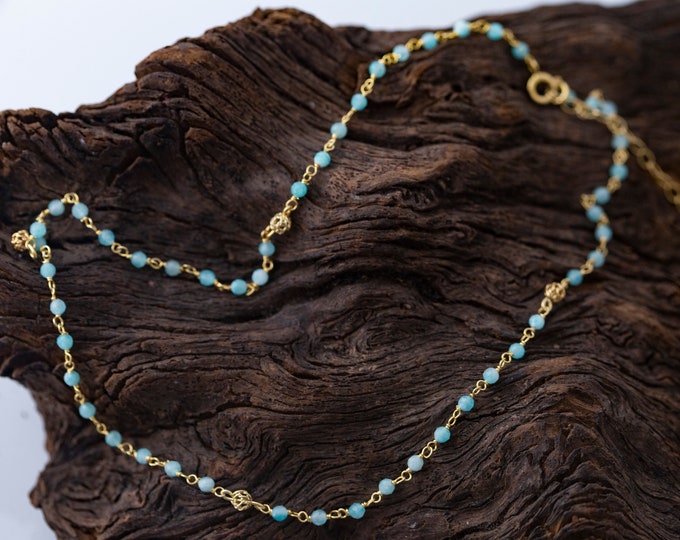 Amazonite & Gold. Amazonite necklace. Contemporary design. Designer necklace. Gift for her. Blue necklace. Handmade. Dainty necklace. Unique