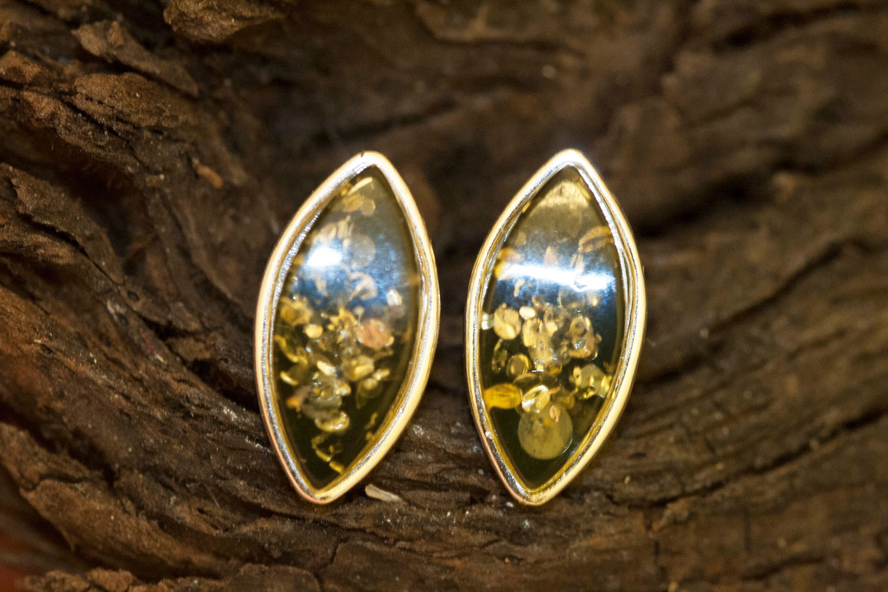 Green Amber Earrings in Sterling Silver, green amber, Baltic amber stud