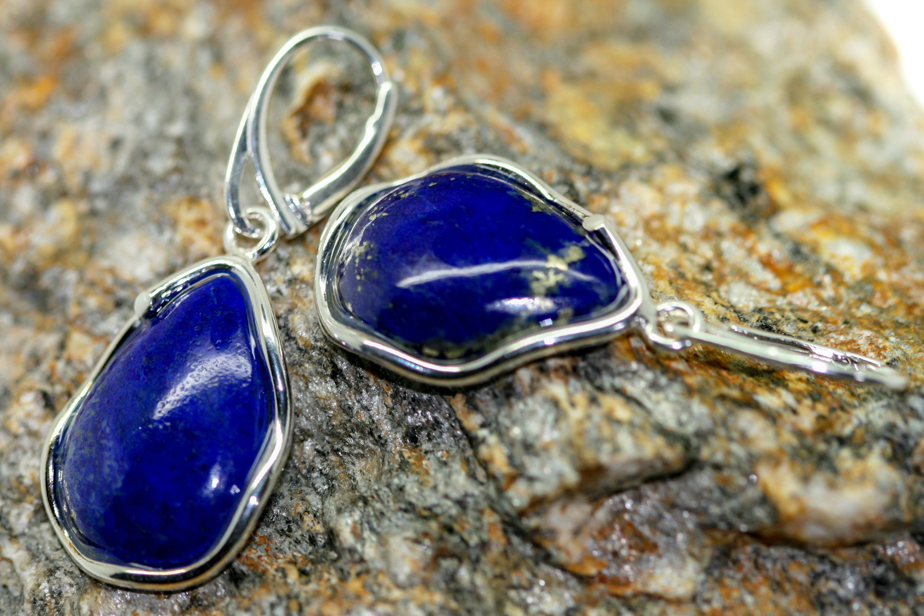 Lapis Lazuli earrings fitted in a Sterling Silver setting. Silver earrings Lapis stone Perfect