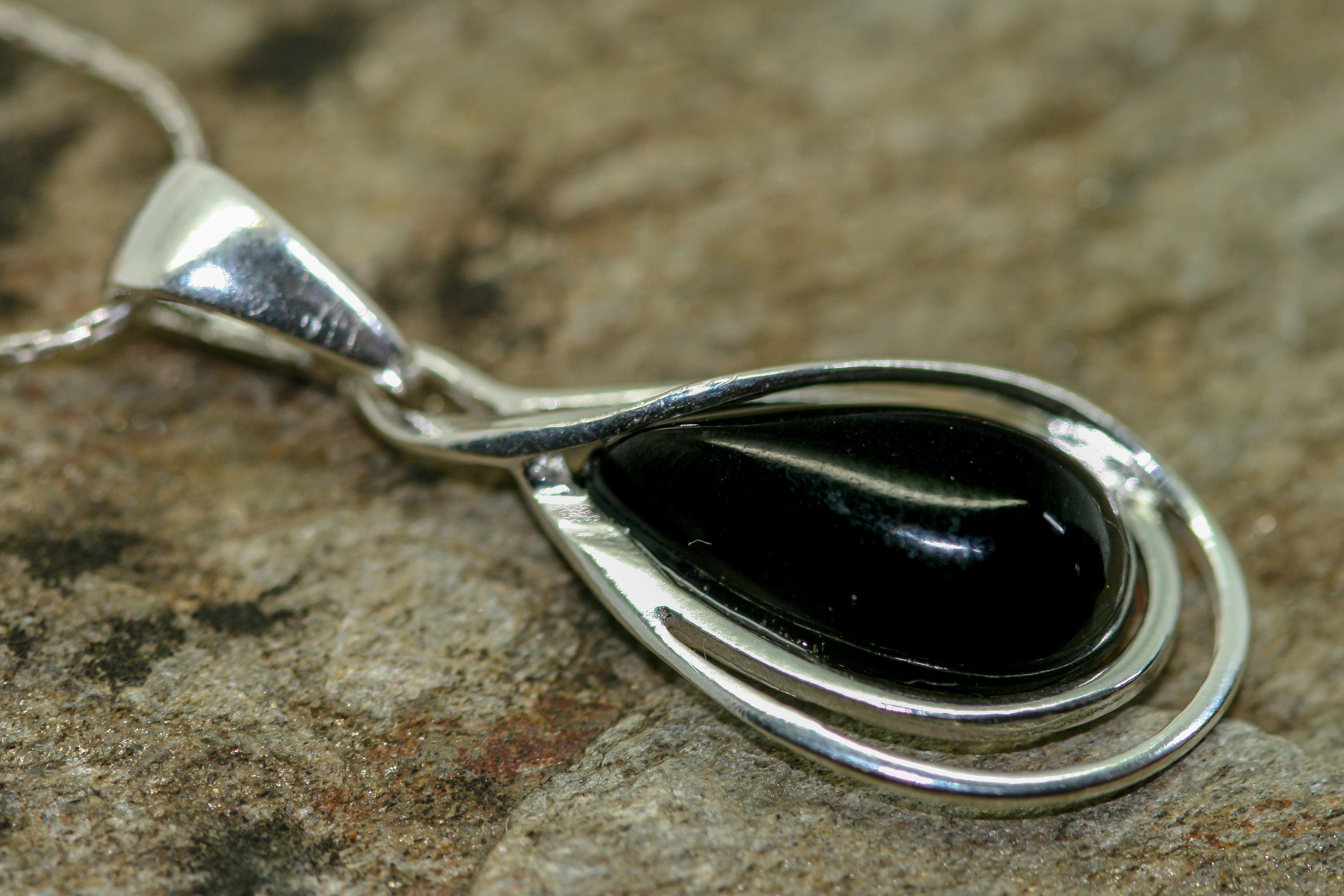 Splendid Whitby Jet Pendant. Sterling Silver Necklace, Original British 