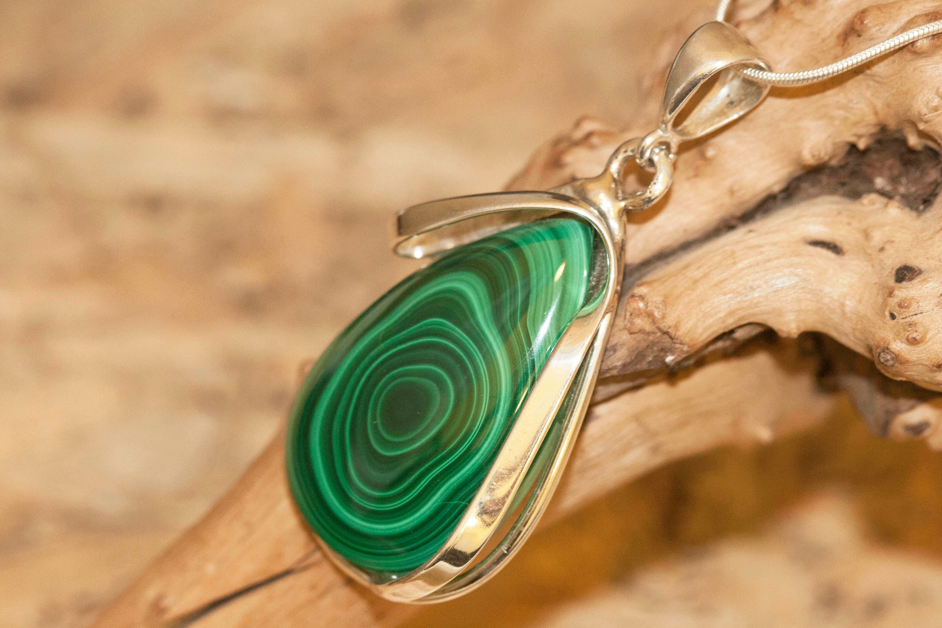 Malachite Pendant in Sterling Silver, Perfect gift for her, Malachite