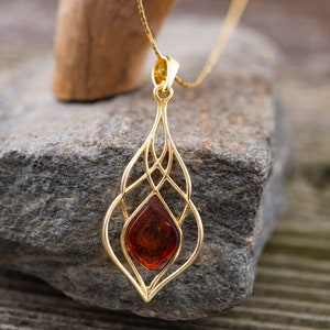 Amber & Gold. Baltic amber pendant. Perfect gift. Gold pendant. Elegant pendant. Unique pendant. Designer pendant. Contemporary jewelry