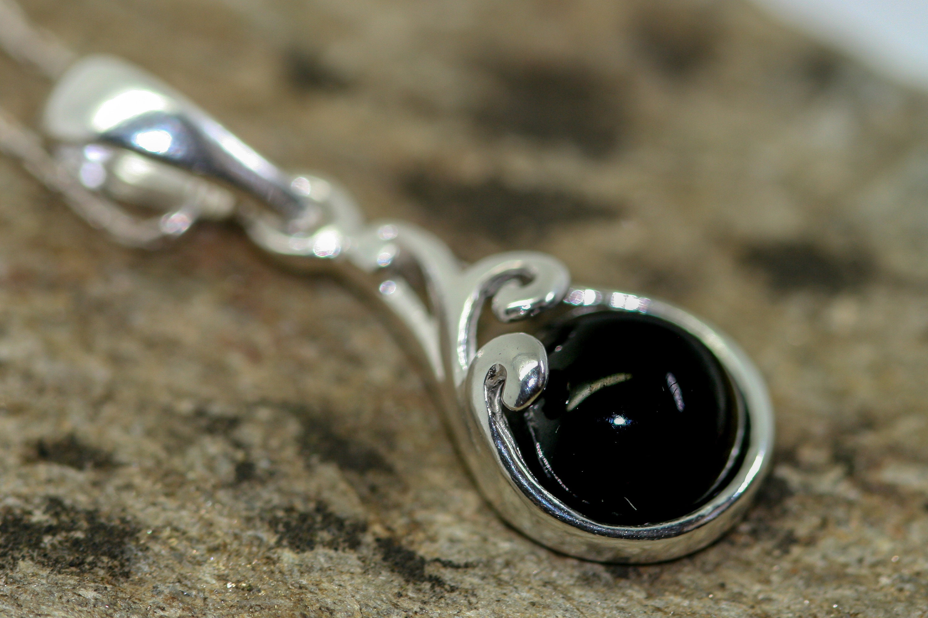 Splendid Whitby Jet Pendant. Sterling Silver Necklace, Original British