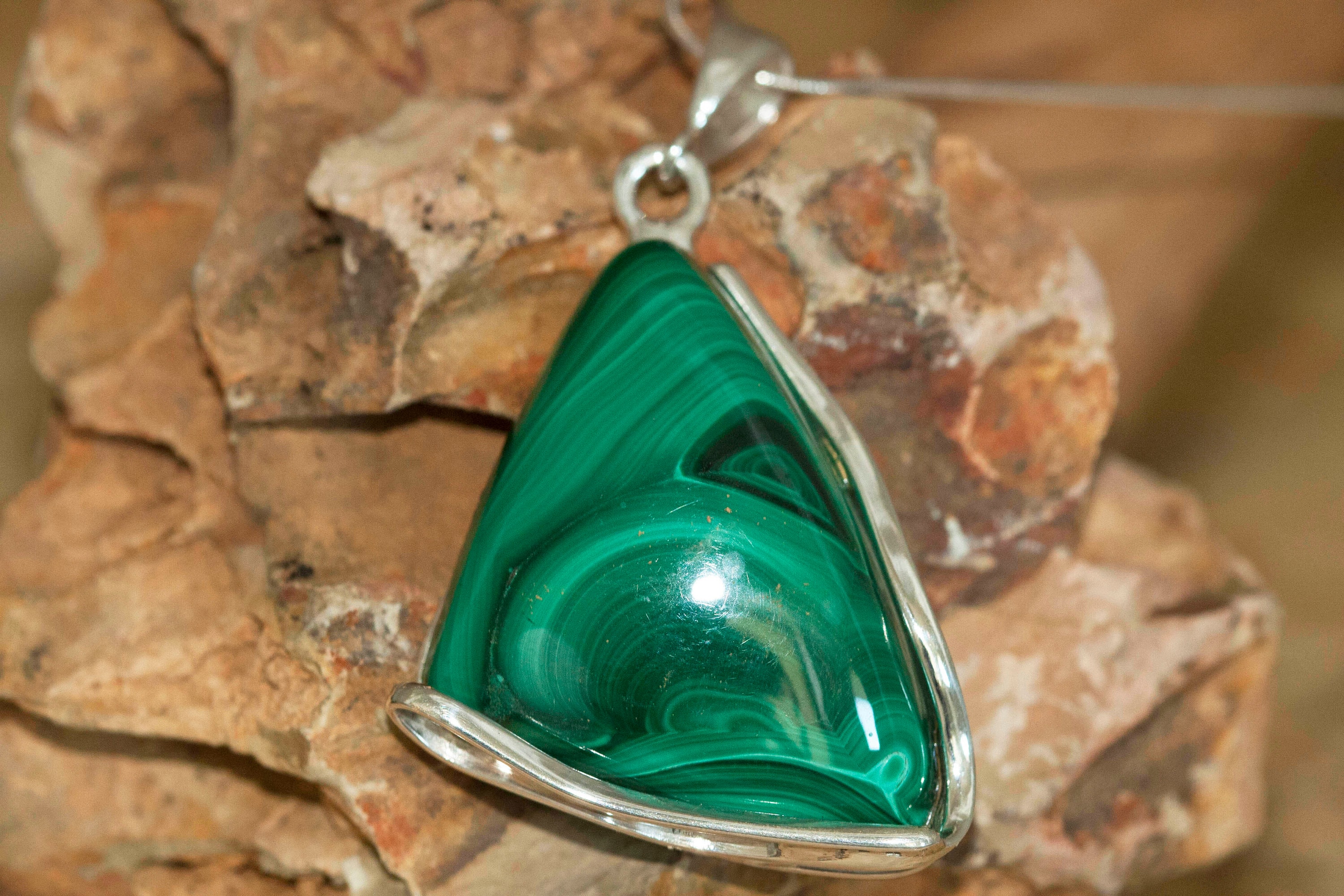 Malachite Pendant in Sterling Silver, Perfect gift for her, Malachite