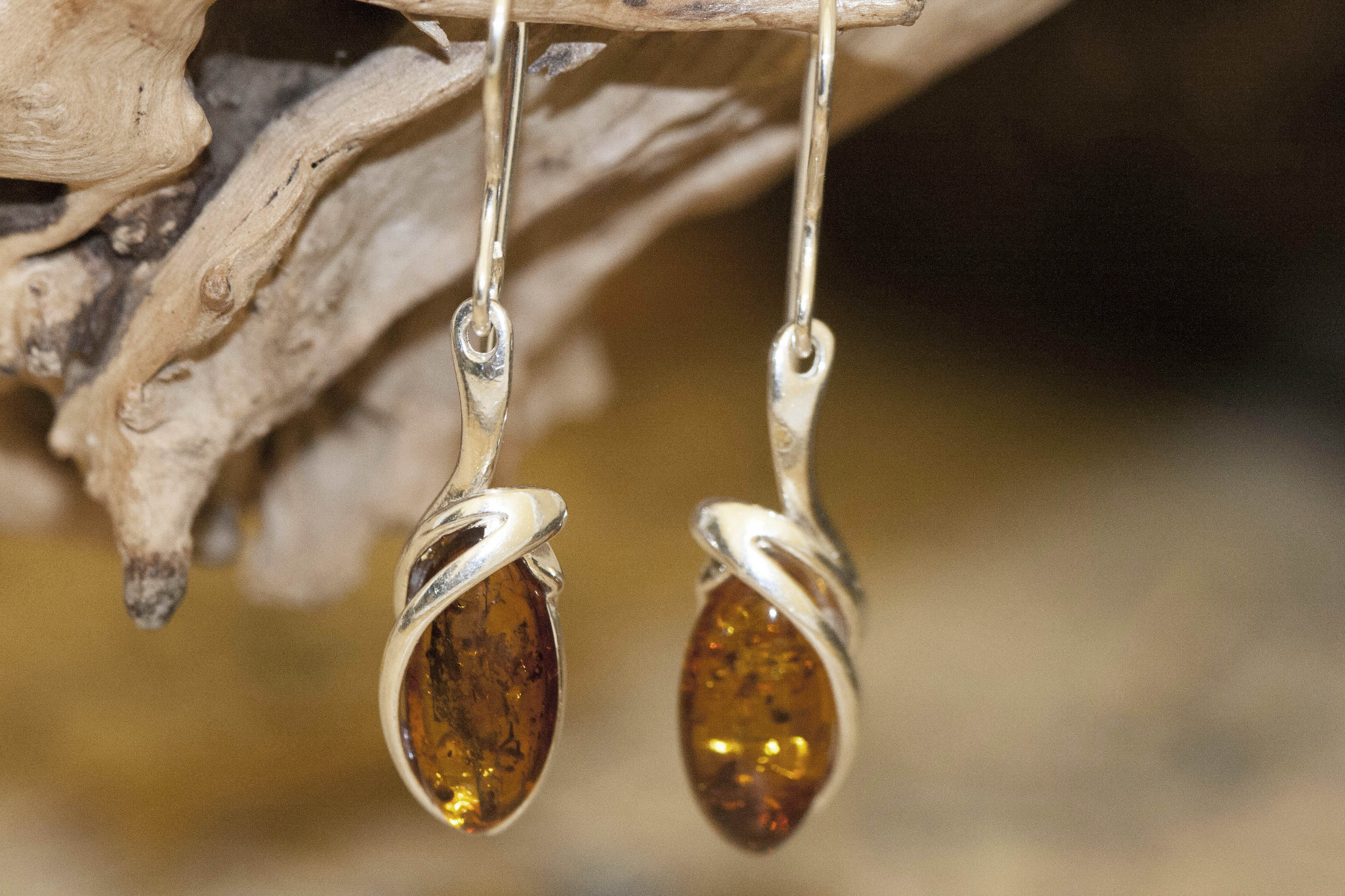 Boucles D'oreilles Pour Femmes - Perles De La Baltique Et Ambre Cognac, Monture En Argent 925 - Neuf Sans Emballage