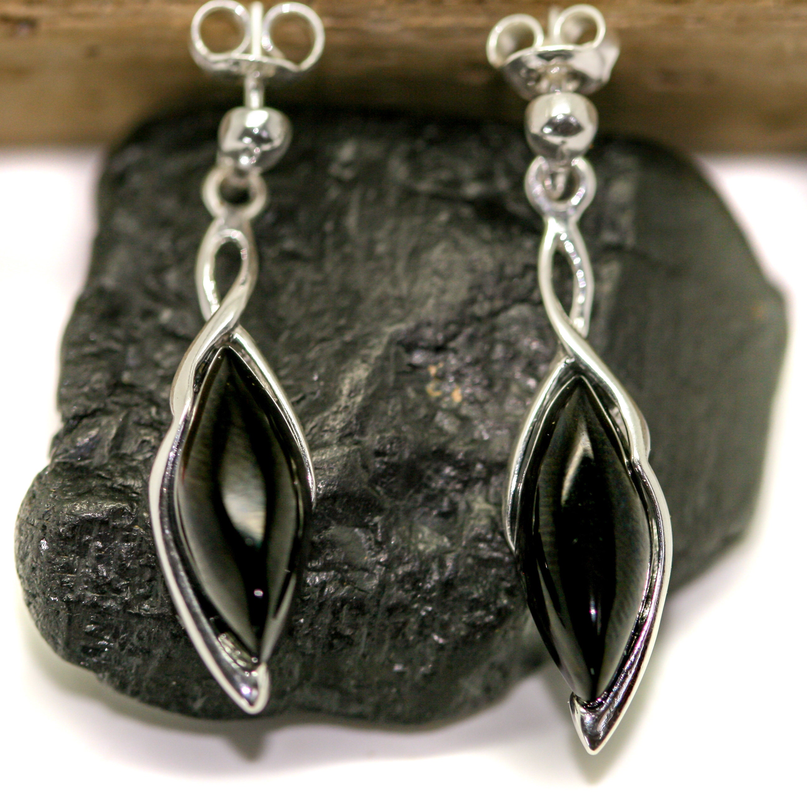 Whitby Jet Earrings. Sterling Silver Earrings, British jewellery